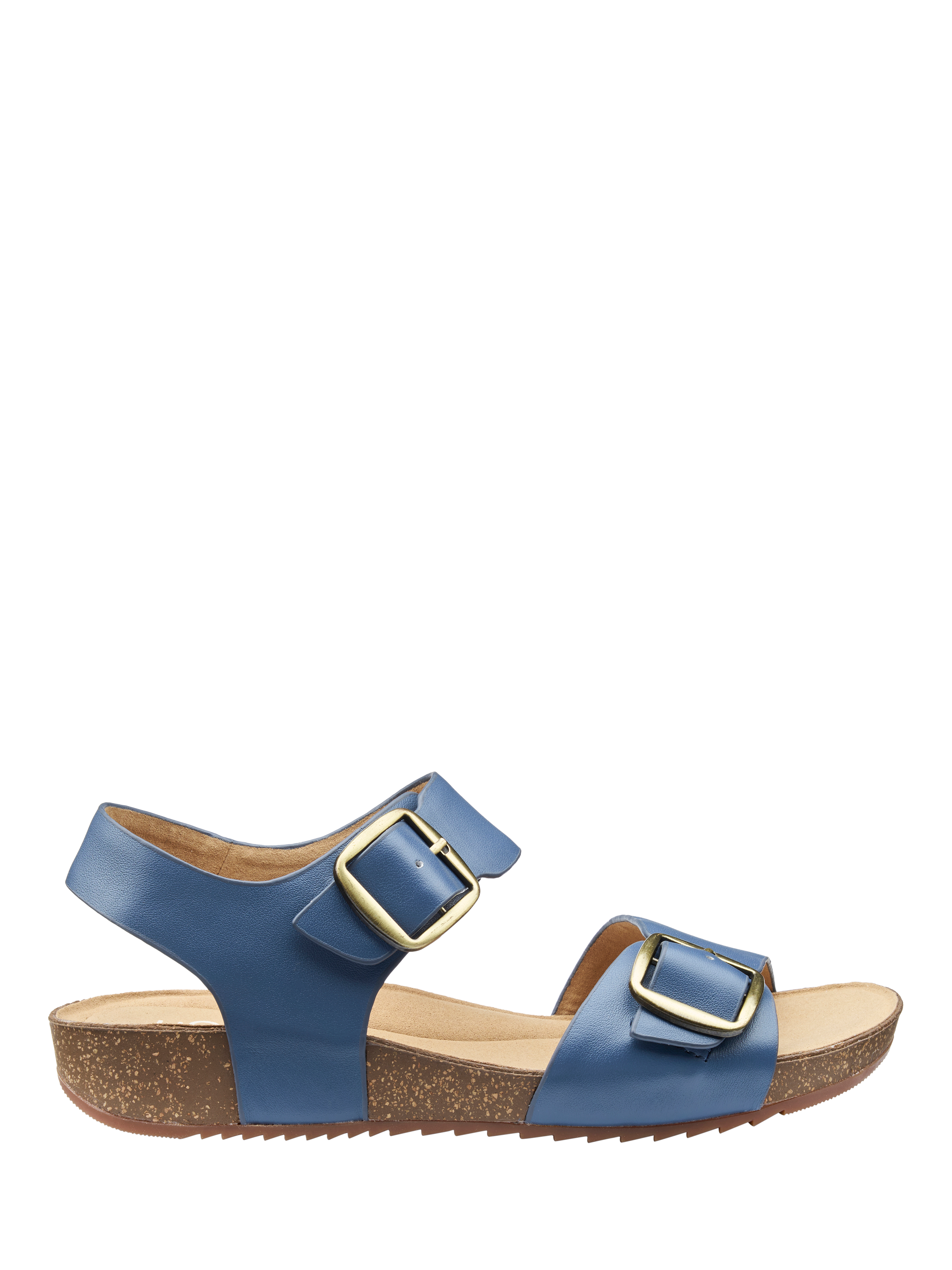 Product image 1 of 5, which shows Hotter Tourist II Extra Wide Fit Classic Cork Wedge Sandals, Aquatic Blue, 4XW