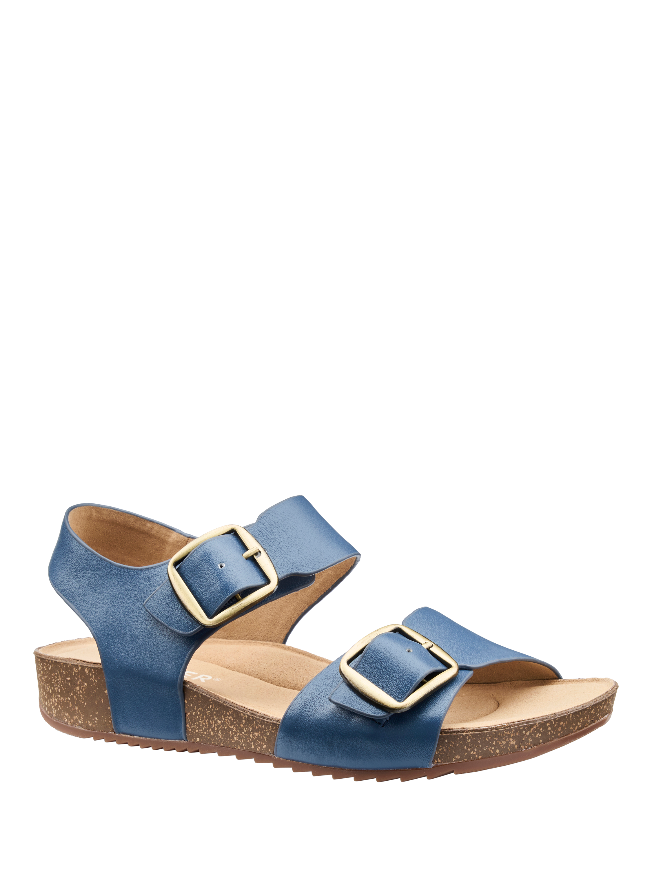 Product image 2 of 5, which shows Hotter Tourist II Extra Wide Fit Classic Cork Wedge Sandals, Aquatic Blue, 4XW
