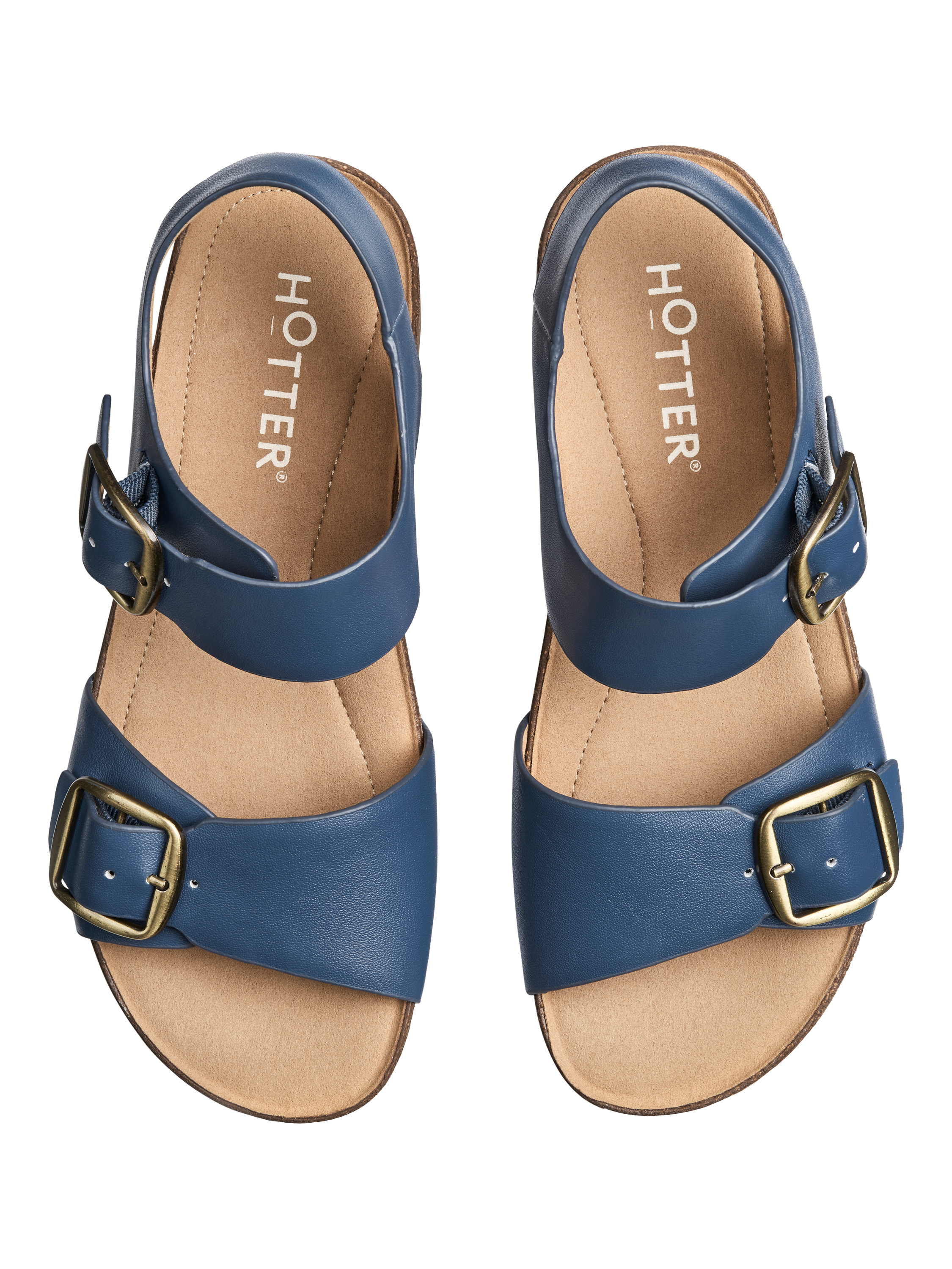 Product image 3 of 5, which shows Hotter Tourist II Extra Wide Fit Classic Cork Wedge Sandals, Aquatic Blue, 4XW
