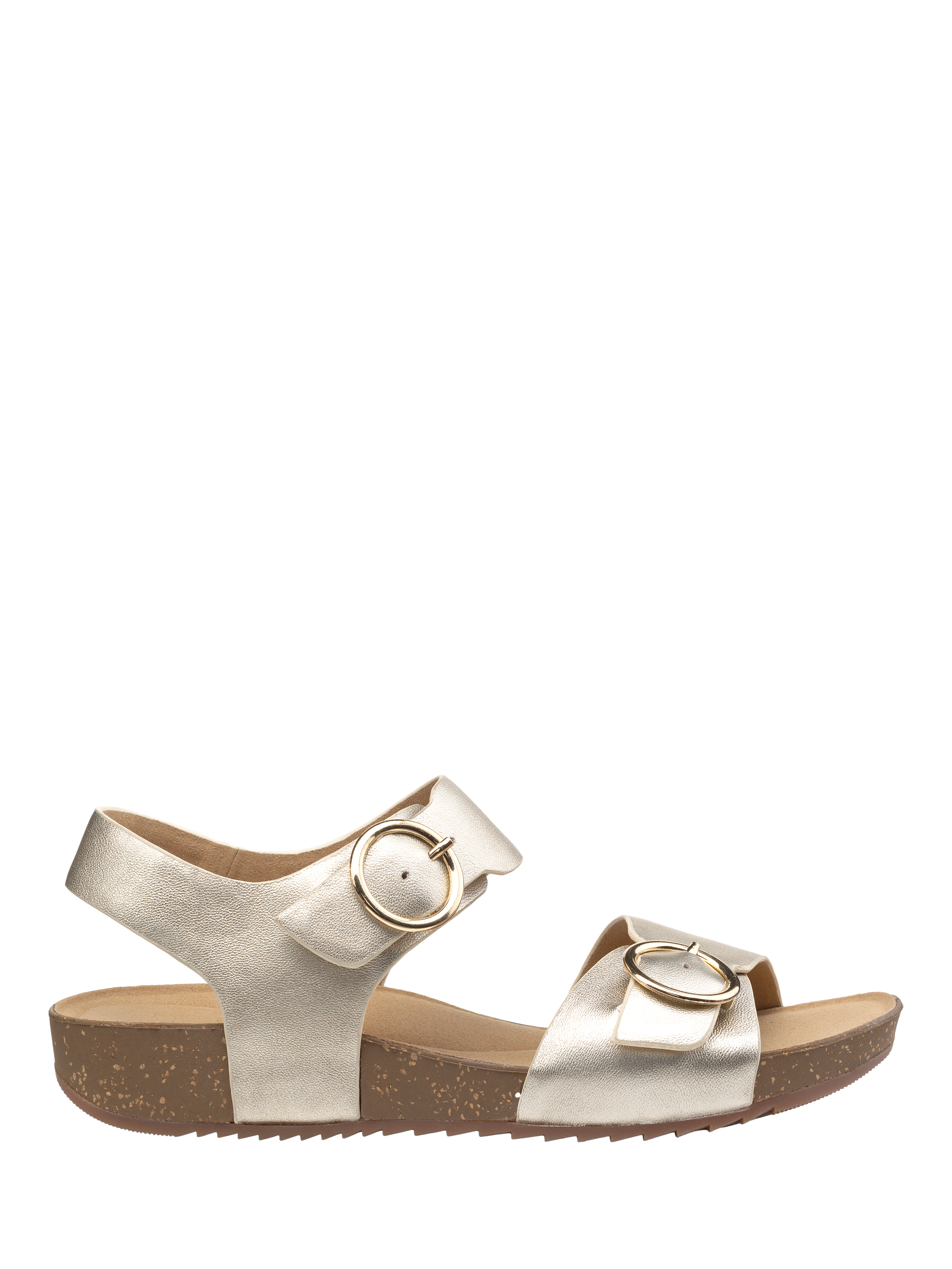Product image 1 of 4, which shows Hotter Tourist II Wide Fit Leather Sandals, Soft Gold, 3W