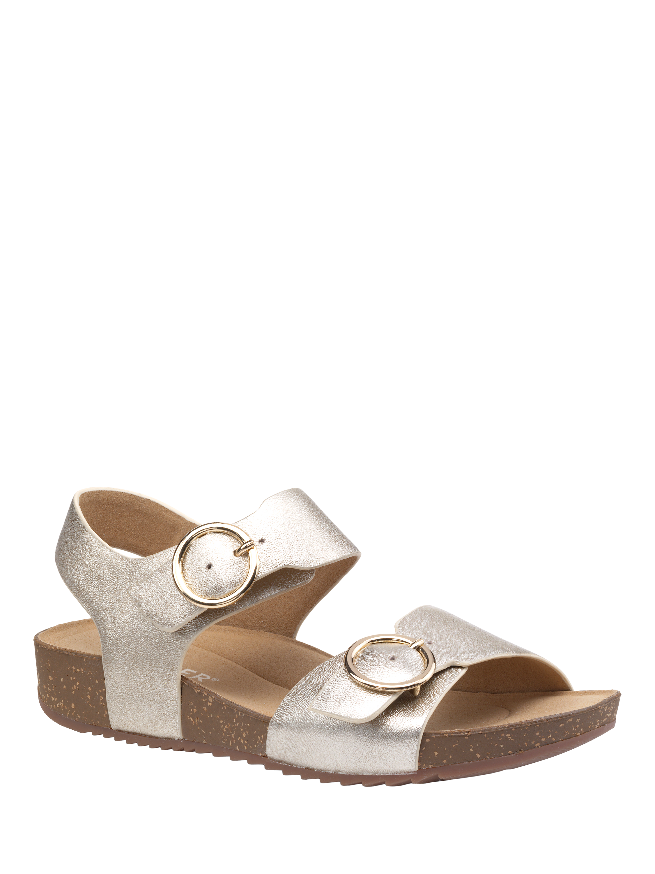 Product image 2 of 4, which shows Hotter Tourist II Wide Fit Leather Sandals, Soft Gold, 3W
