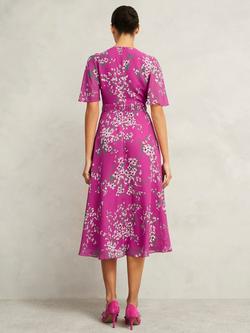 Hobbs Bronwyn Floral Pure Silk Dress, Pink/Multi - view 2, Pink/Multi