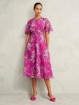 Phase Eight Lina Floral Midi Dress, Pink/Multi