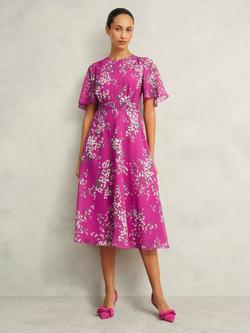 Hobbs Petite Bronwyn Floral Pure Silk Dress, Pink/Multi, Pink/Multi