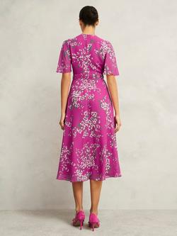 Hobbs Petite Bronwyn Floral Pure Silk Dress, Pink/Multi - view 2, Pink/Multi