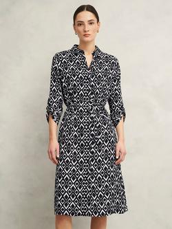 Hobbs Petite Cali Geometric Shirt Dress, Navy/Ivory, Navy/Ivory