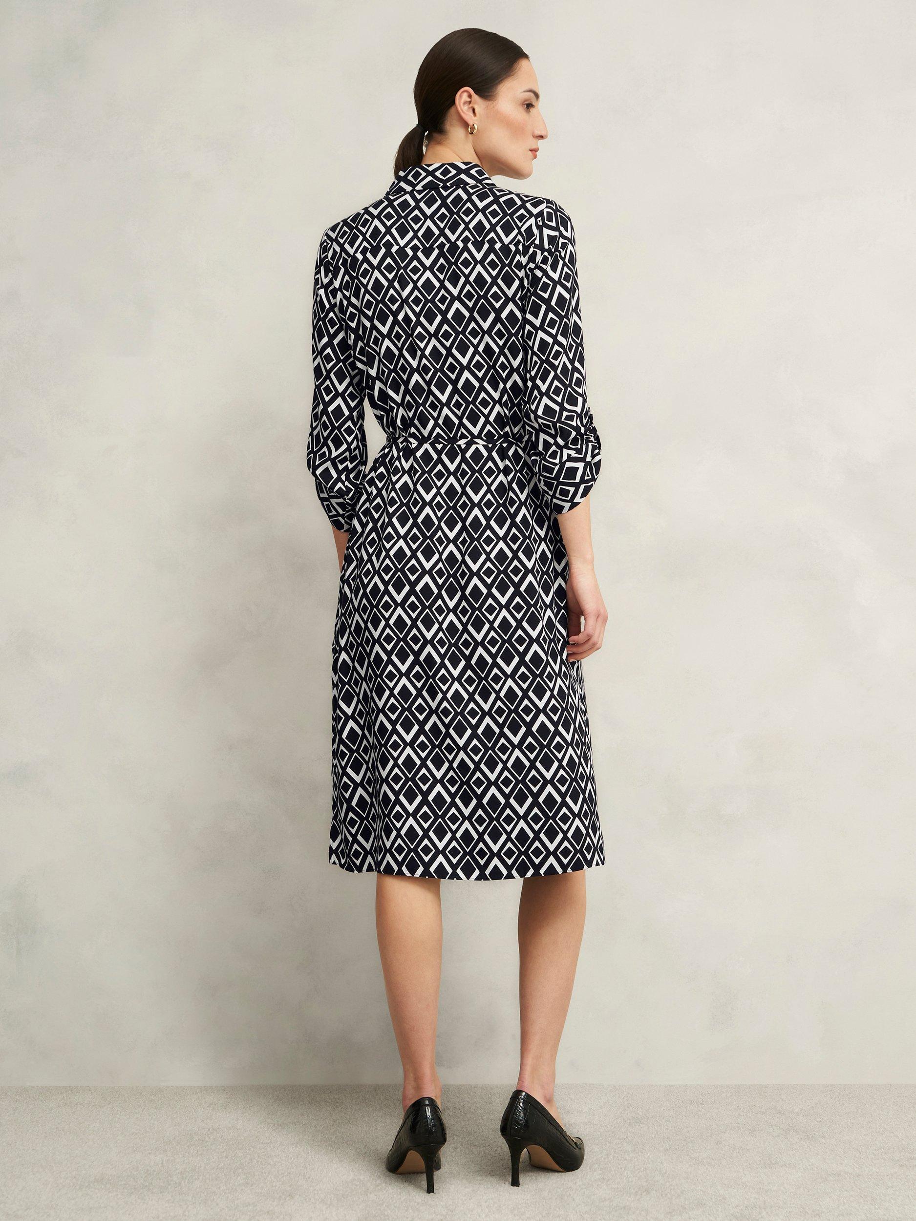 Product image 2 of 4, which shows Hobbs Petite Cali Geometric Shirt Dress, Navy/Ivory, 10