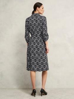 Hobbs Petite Cali Geometric Shirt Dress, Navy/Ivory - view 2, Navy/Ivory