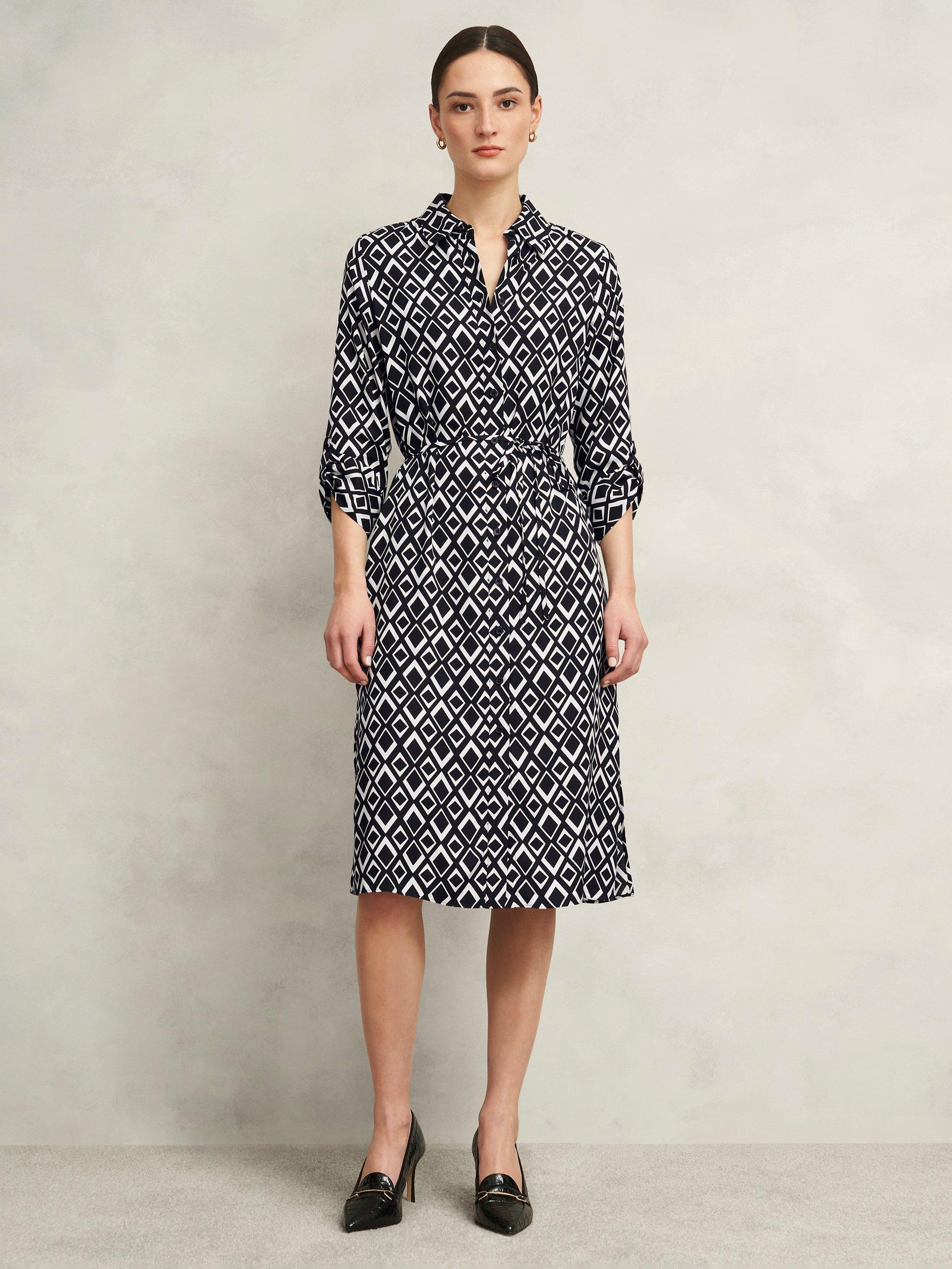 Product image 3 of 4, which shows Hobbs Petite Cali Geometric Shirt Dress, Navy/Ivory, 10
