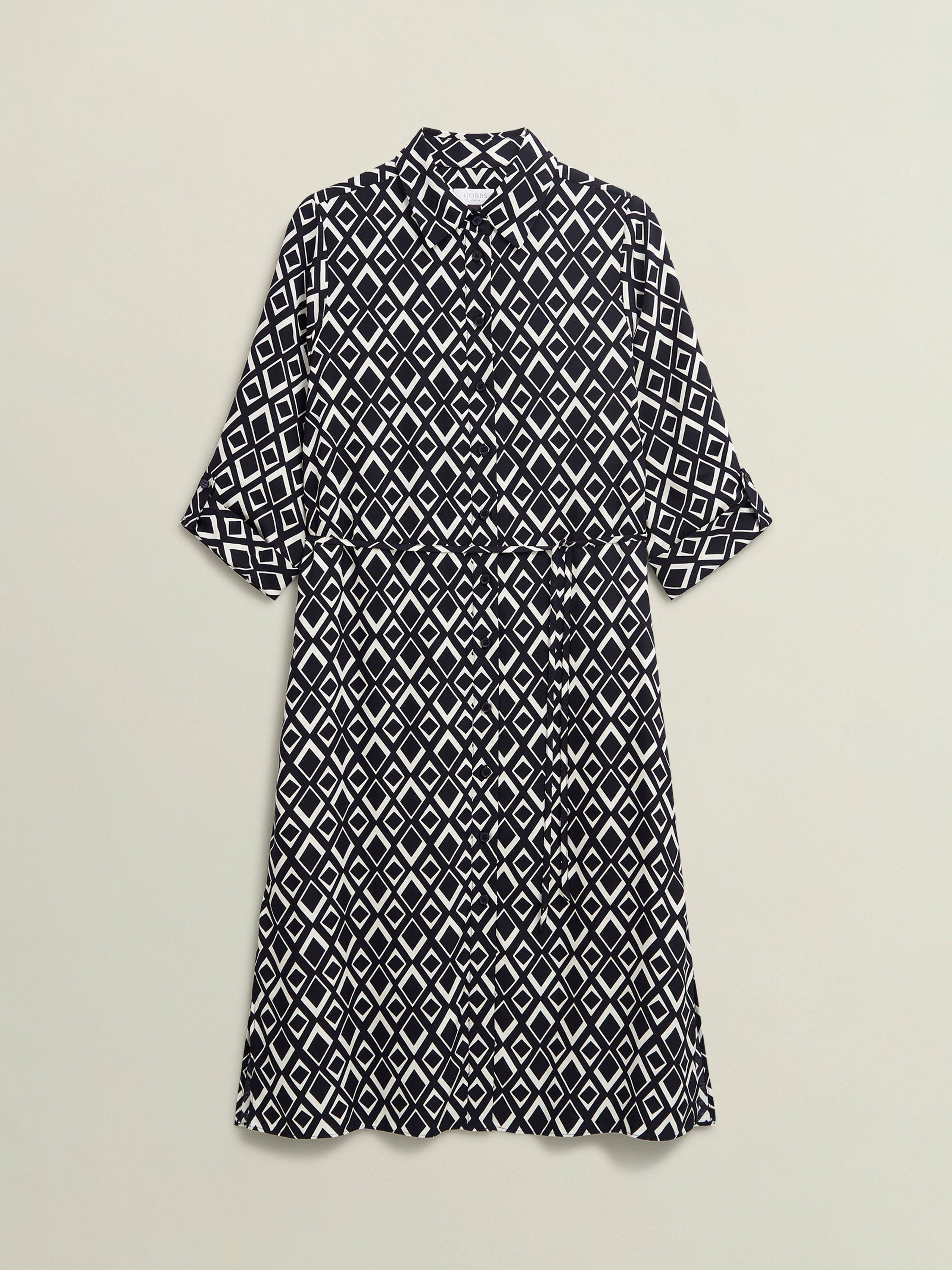 Product image 4 of 4, which shows Hobbs Petite Cali Geometric Shirt Dress, Navy/Ivory, 10