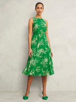 Hobbs Petite Carly Floral Dress, Green Ivory, Green Ivory