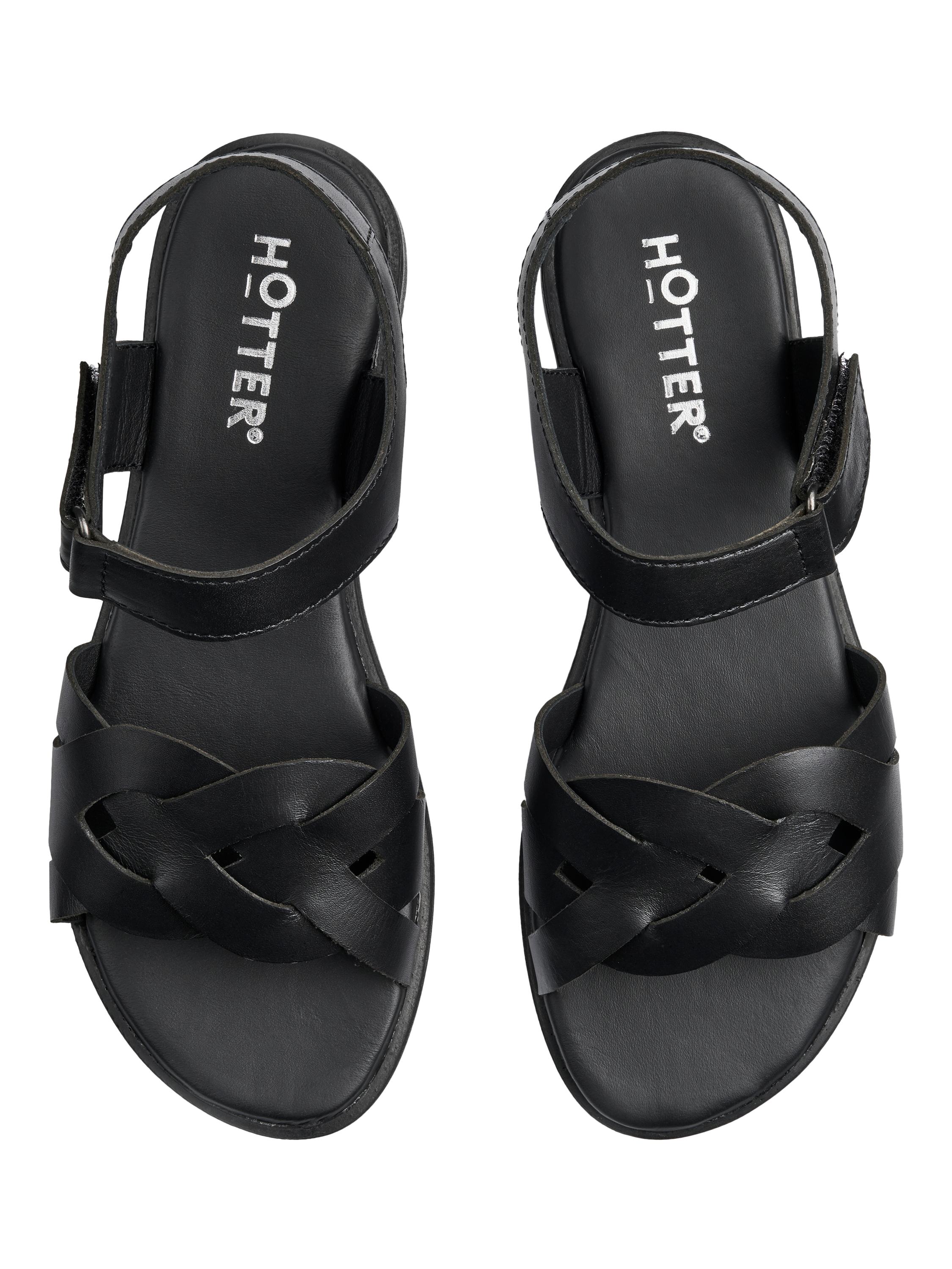 Product image 3 of 4, which shows Hotter Aurora Leather Strappy Sandals, Black, 3