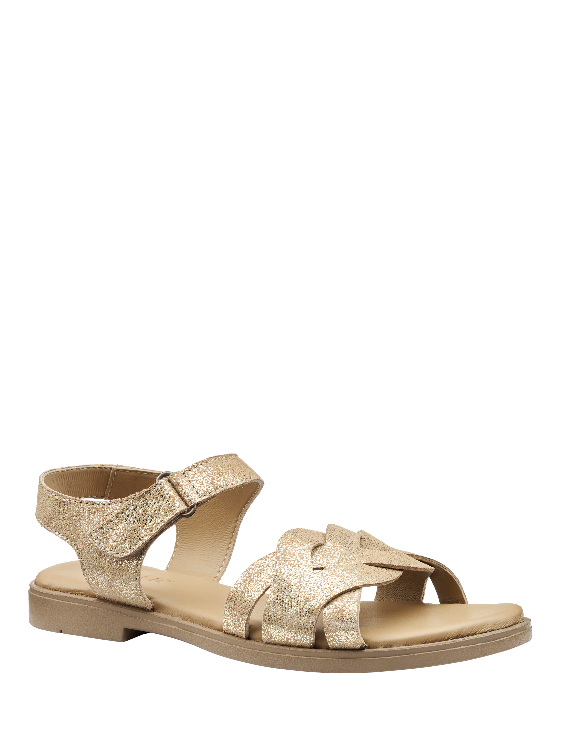 Product image 2 of 5, which shows Hotter Aurora Wide-Fit Suede Strappy Sandals, Gold, 3W