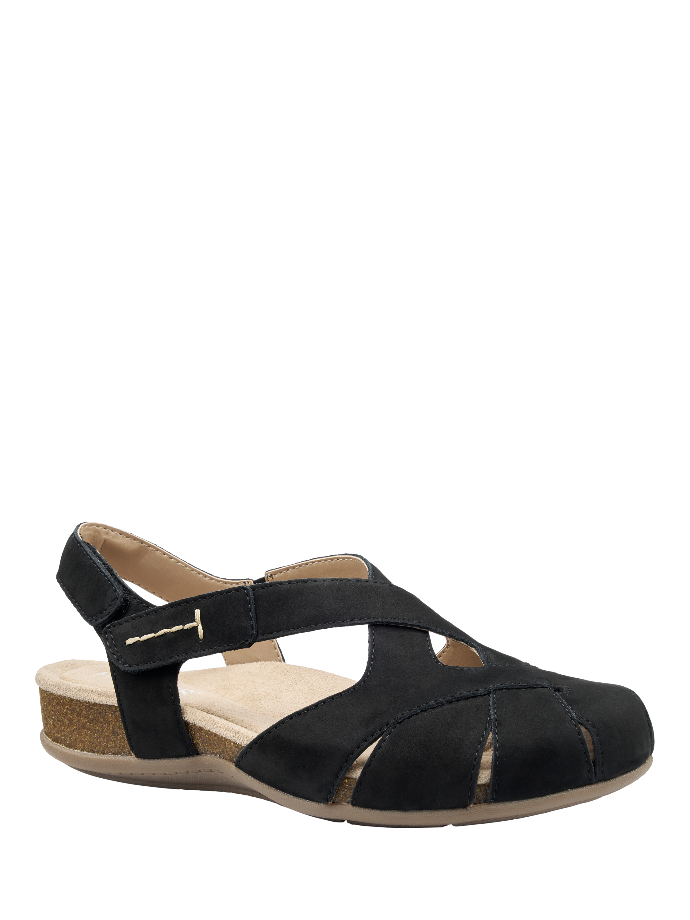 Product image 2 of 4, which shows Hotter Catskill II Wide Fit Nubuck Leather Sandals, Black, 4W