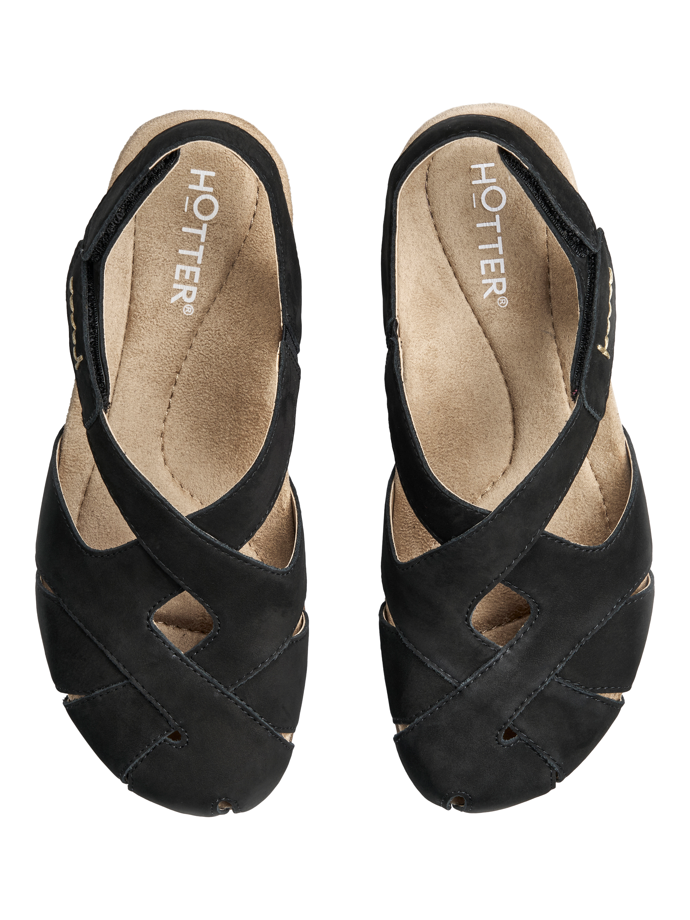 Product image 3 of 4, which shows Hotter Catskill II Wide Fit Nubuck Leather Sandals, Black, 4W