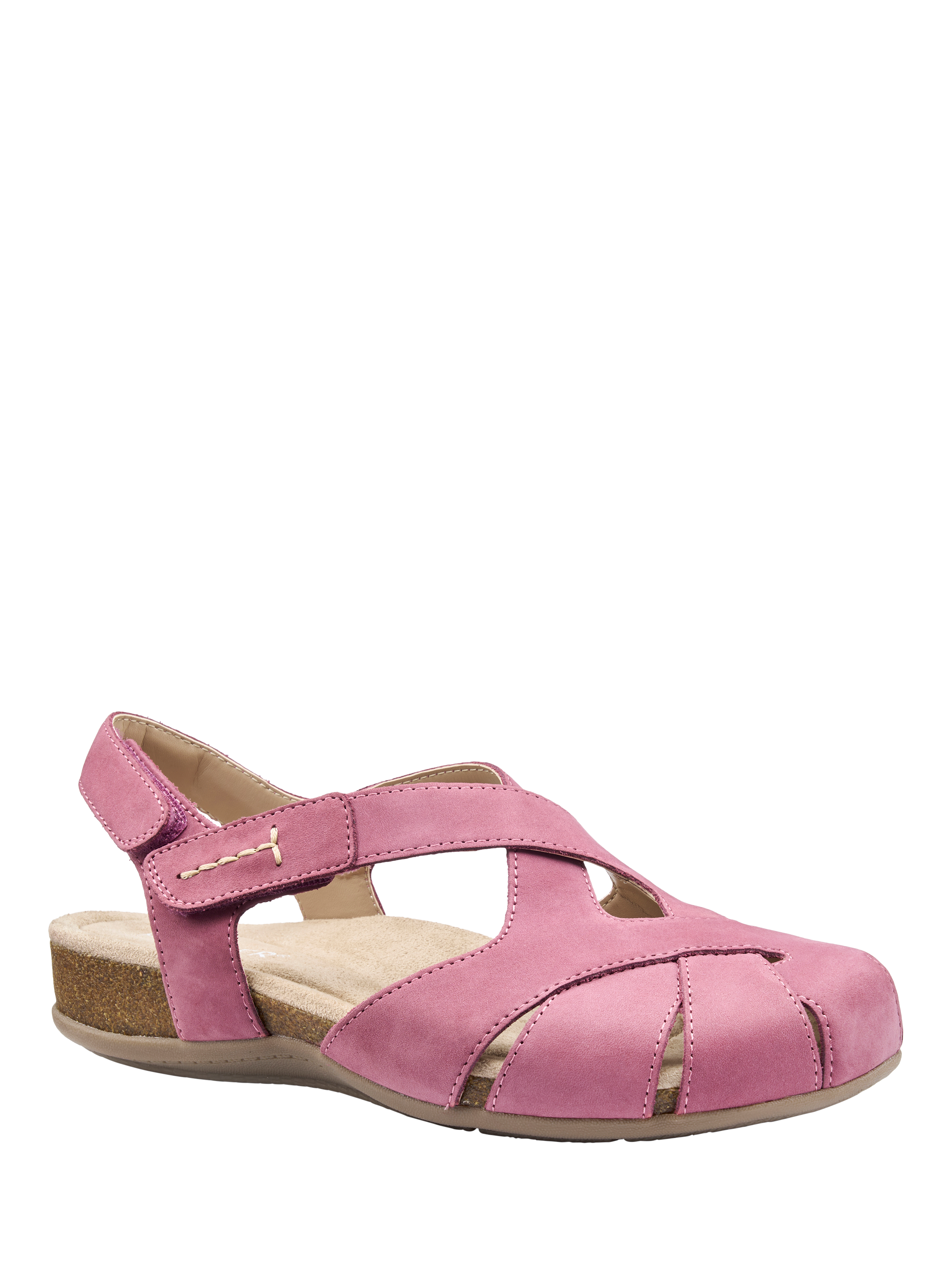 Product image 2 of 5, which shows Hotter Catskill II Wide Fit Nubuck Strappy Footbed Sandals, Dark Rose, 4W