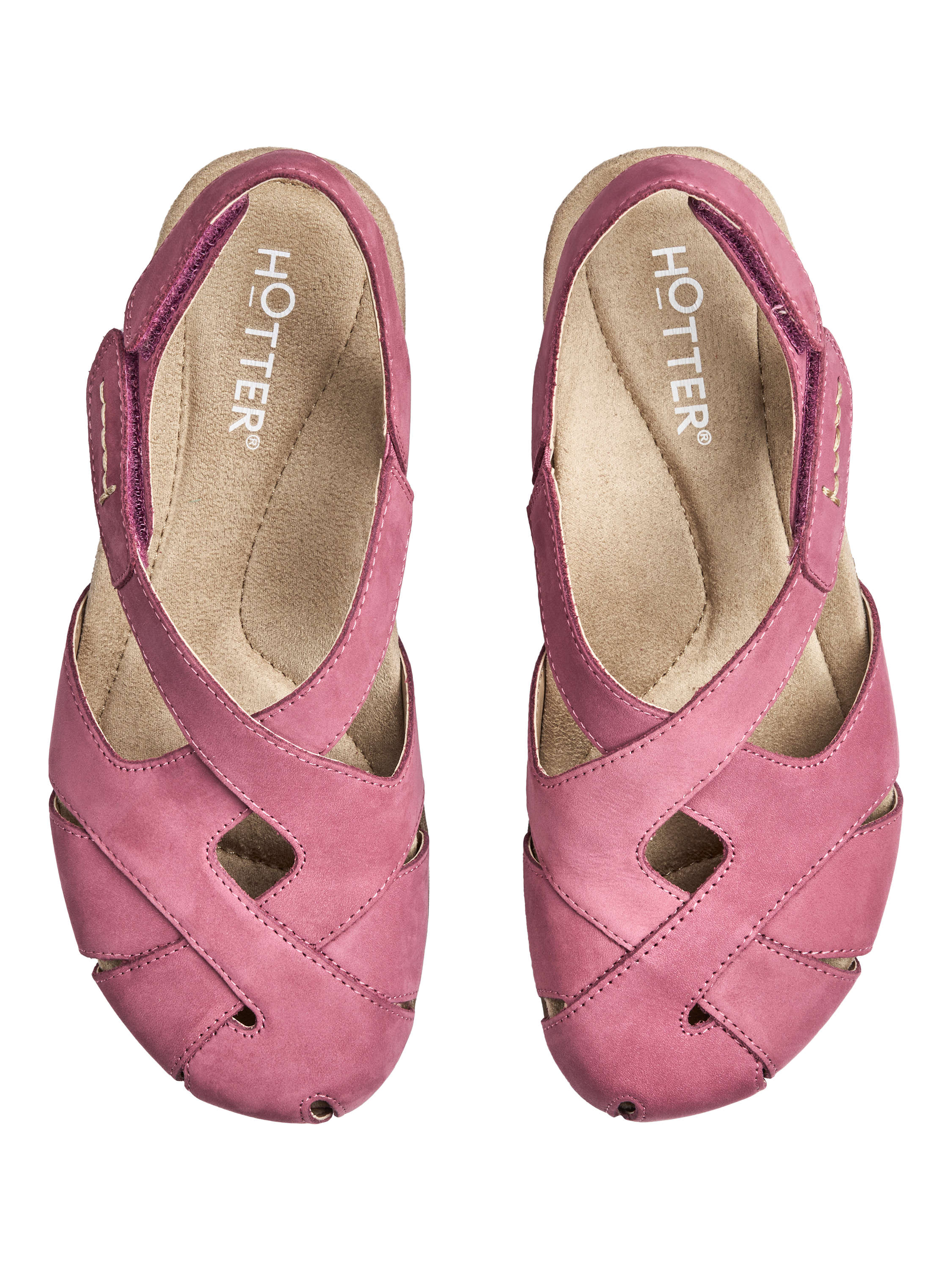 Product image 3 of 5, which shows Hotter Catskill II Wide Fit Nubuck Strappy Footbed Sandals, Dark Rose, 4W