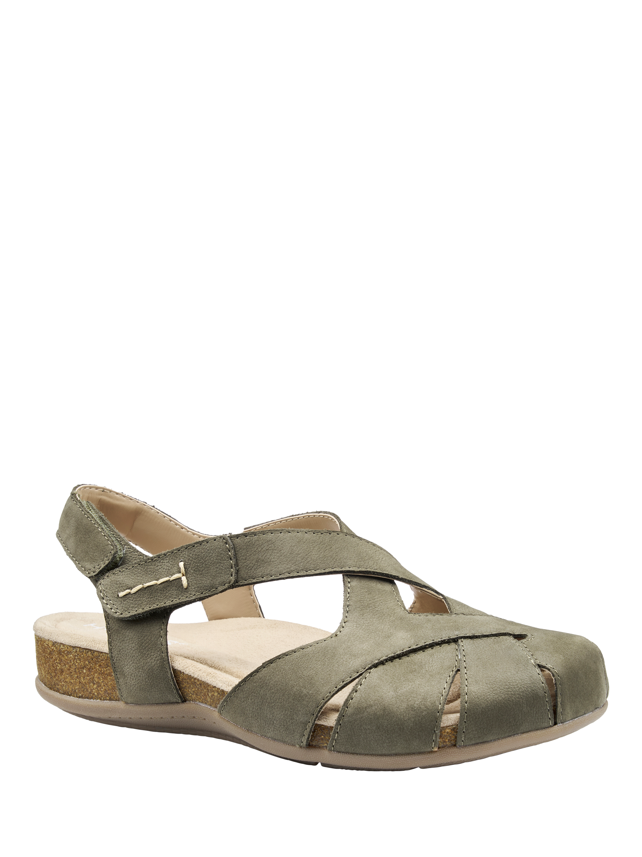 Product image 2 of 4, which shows Hotter Catskill II Wide Fit Nubuck Leather Sandals, Khaki, 4W