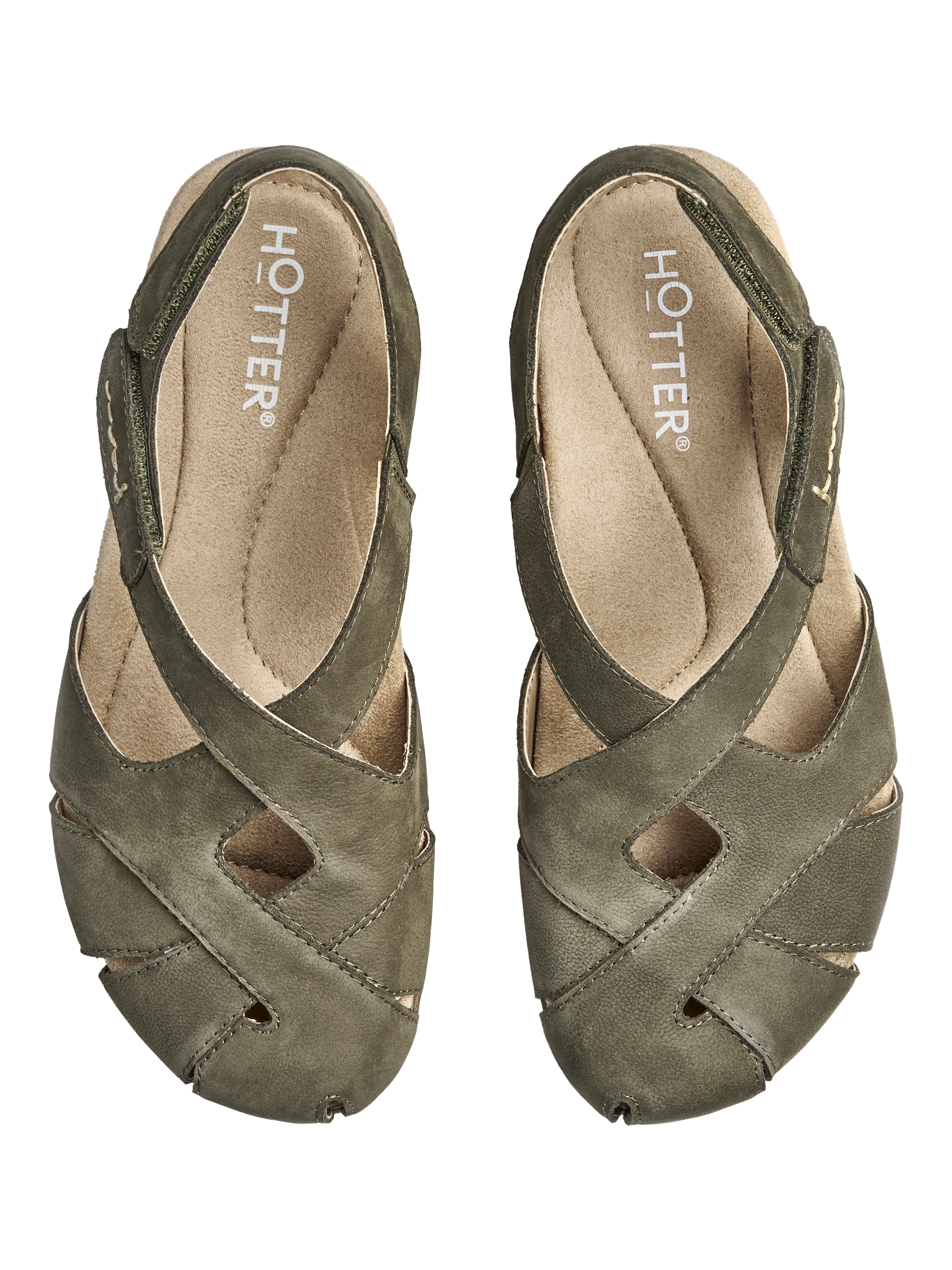 Product image 3 of 4, which shows Hotter Catskill II Wide Fit Nubuck Leather Sandals, Khaki, 4W