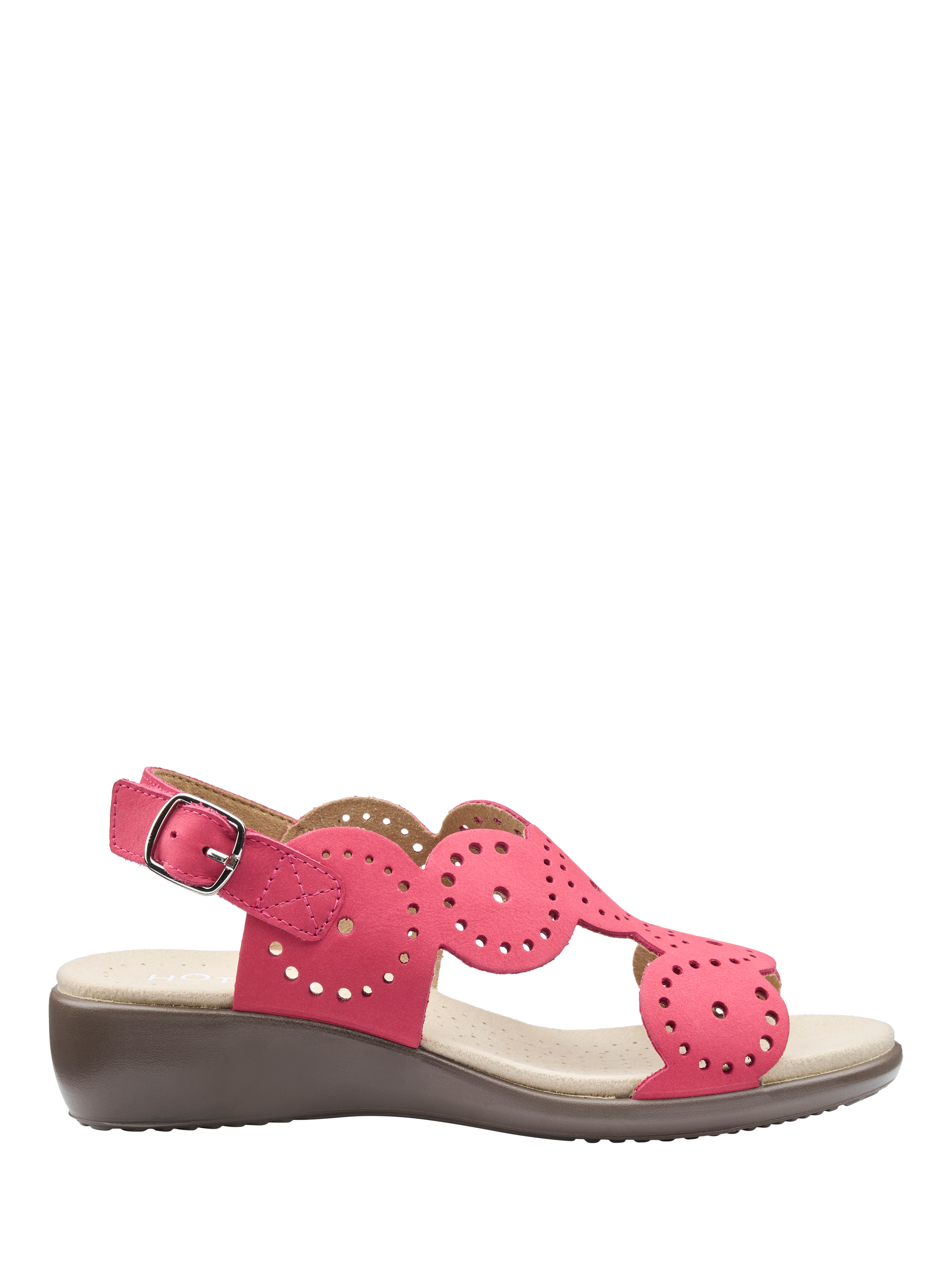 Product image 1 of 4, which shows Hotter Diana Nubuck Leather Scallop Sandals, Sunset Coral, 3