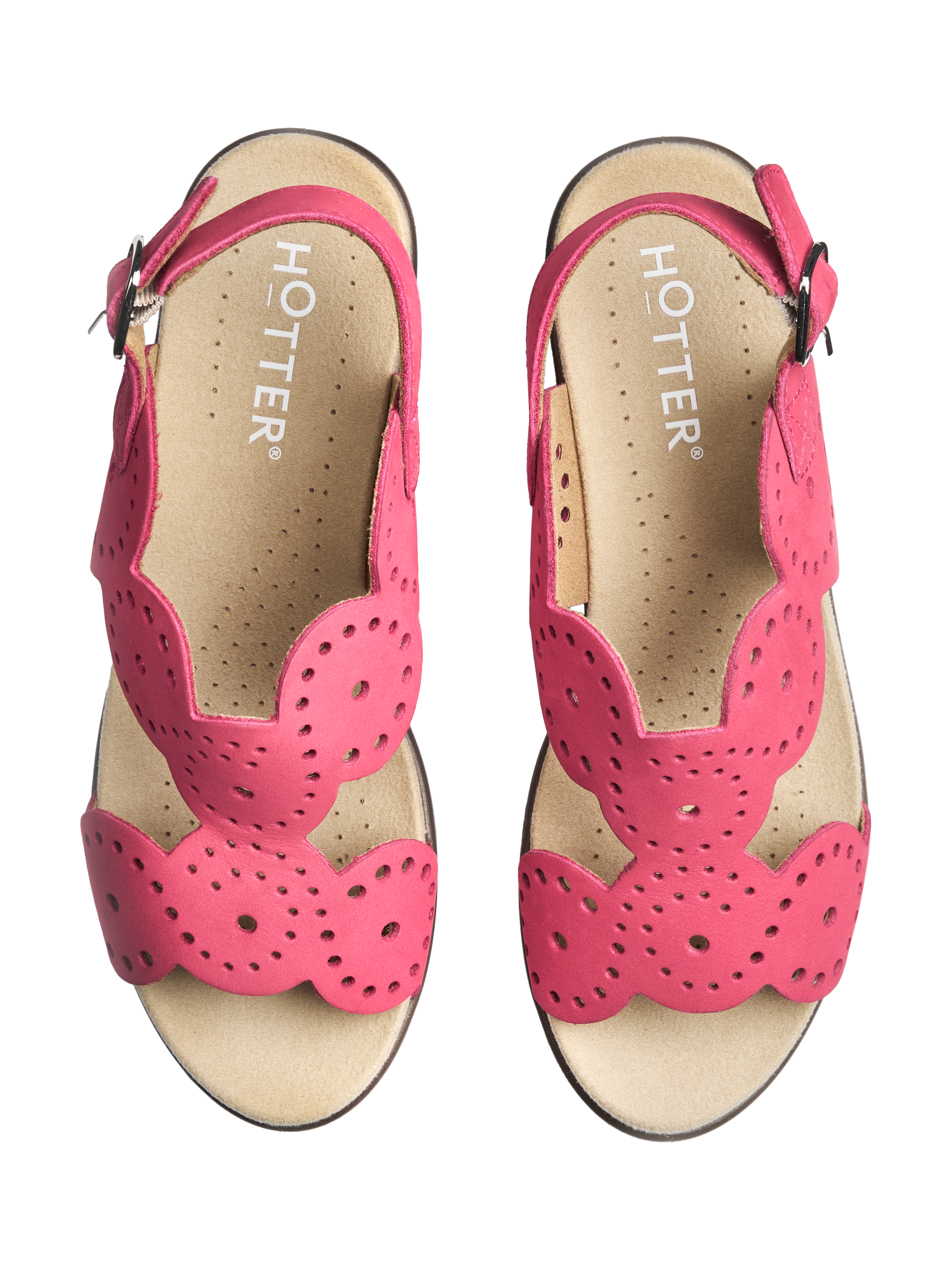 Product image 3 of 4, which shows Hotter Diana Nubuck Leather Scallop Sandals, Sunset Coral, 3
