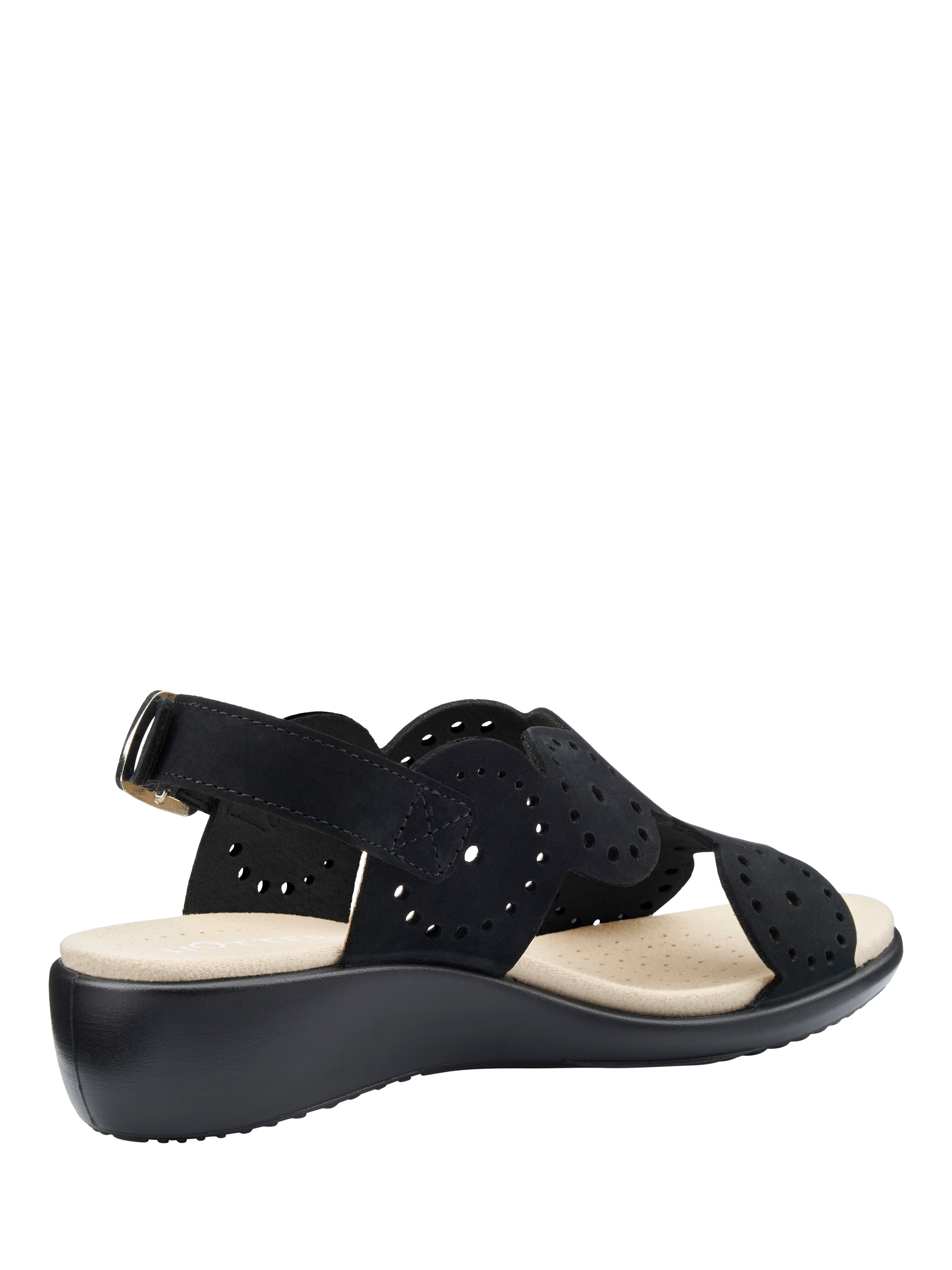 Product image 4 of 5, which shows Hotter Diana Wide Fit Nubuck Leather Scallop Sandals, Black, 3W