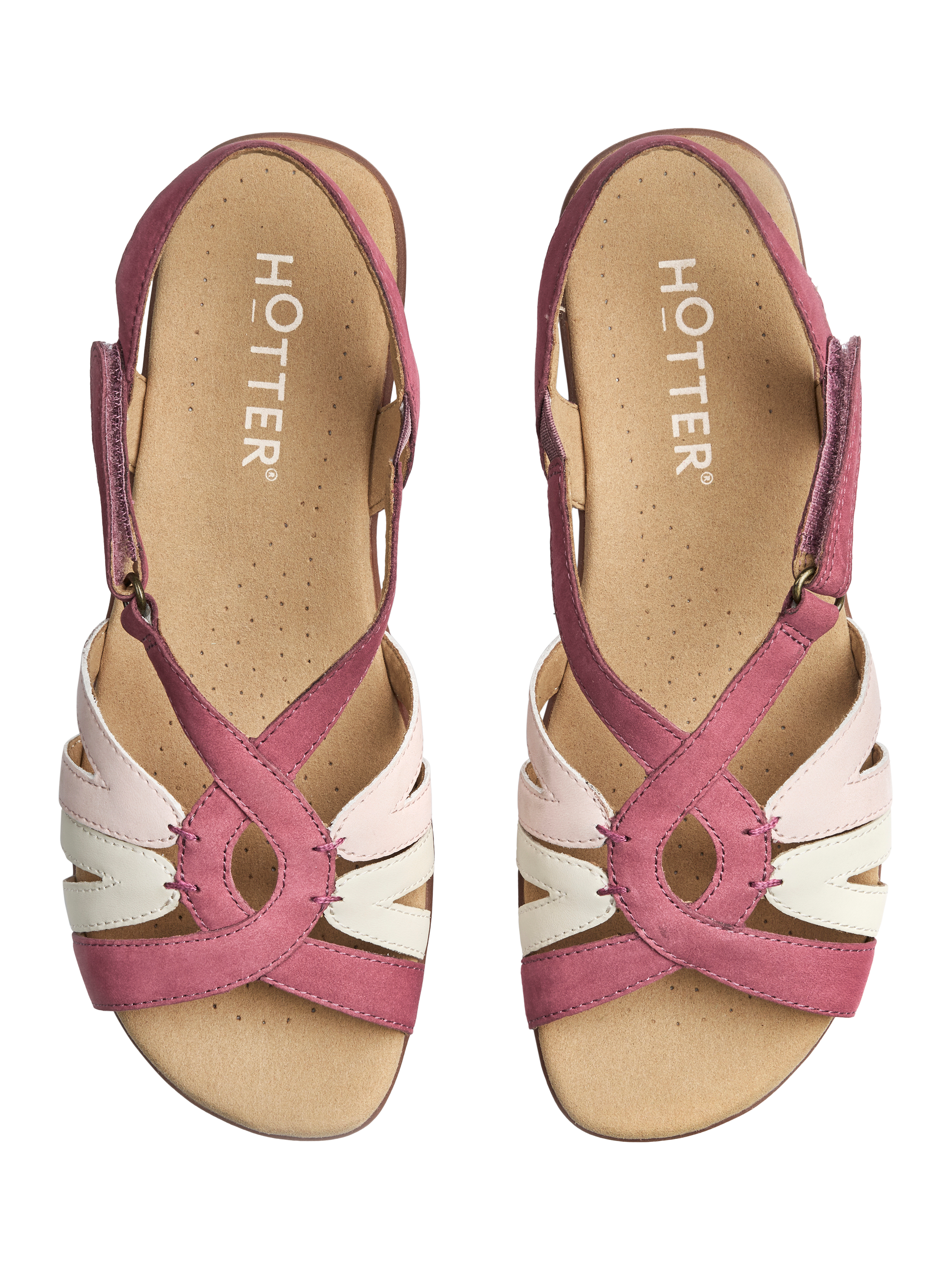 Product image 3 of 4, which shows Hotter Flare Wide Fit Nubuck Strappy Sandals, Dark Rose, 3W