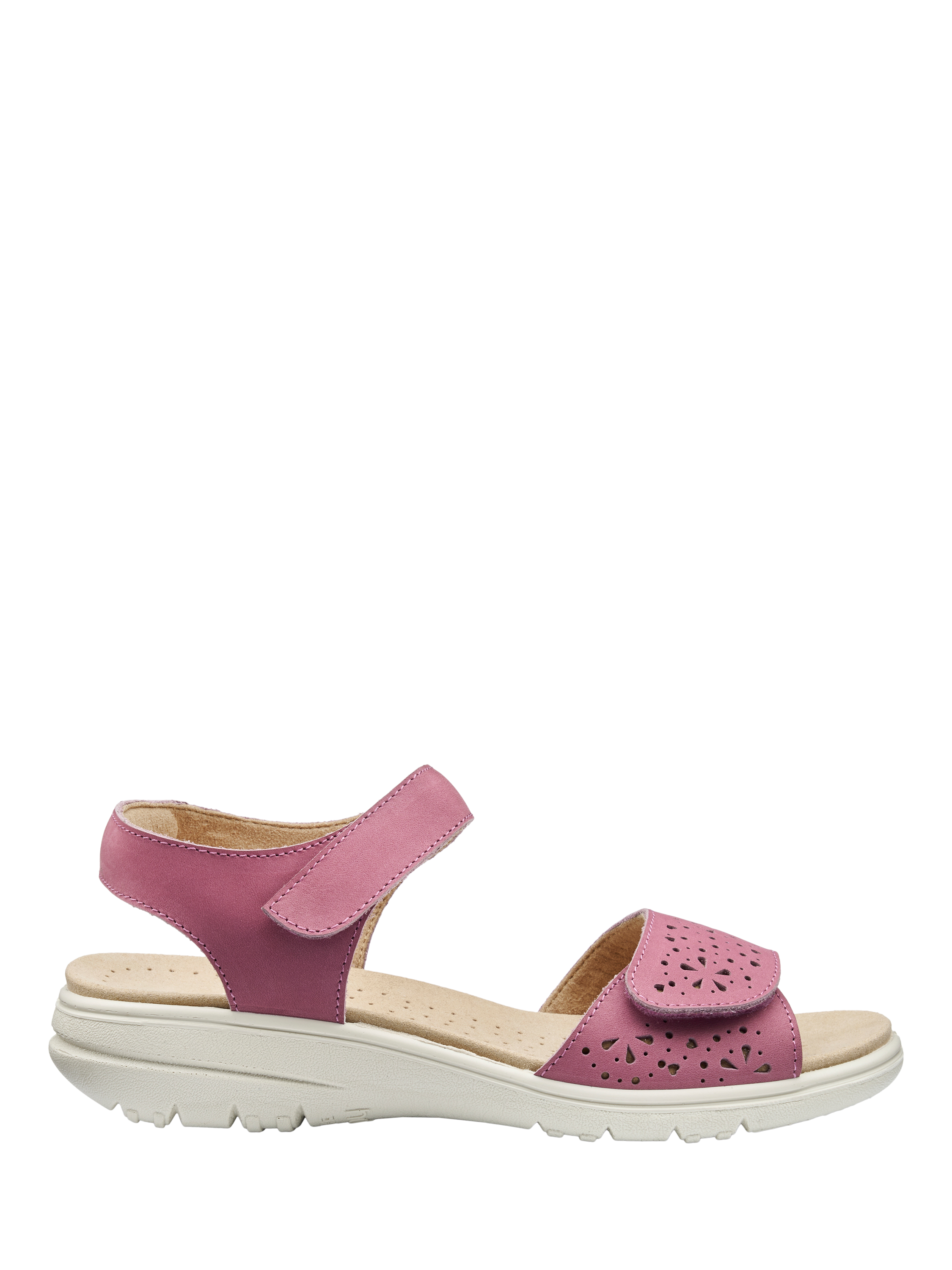 Product image 1 of 5, which shows Hotter Leah II Nubuck Leather Wide Fit Sandals, Dark Rose, 3W