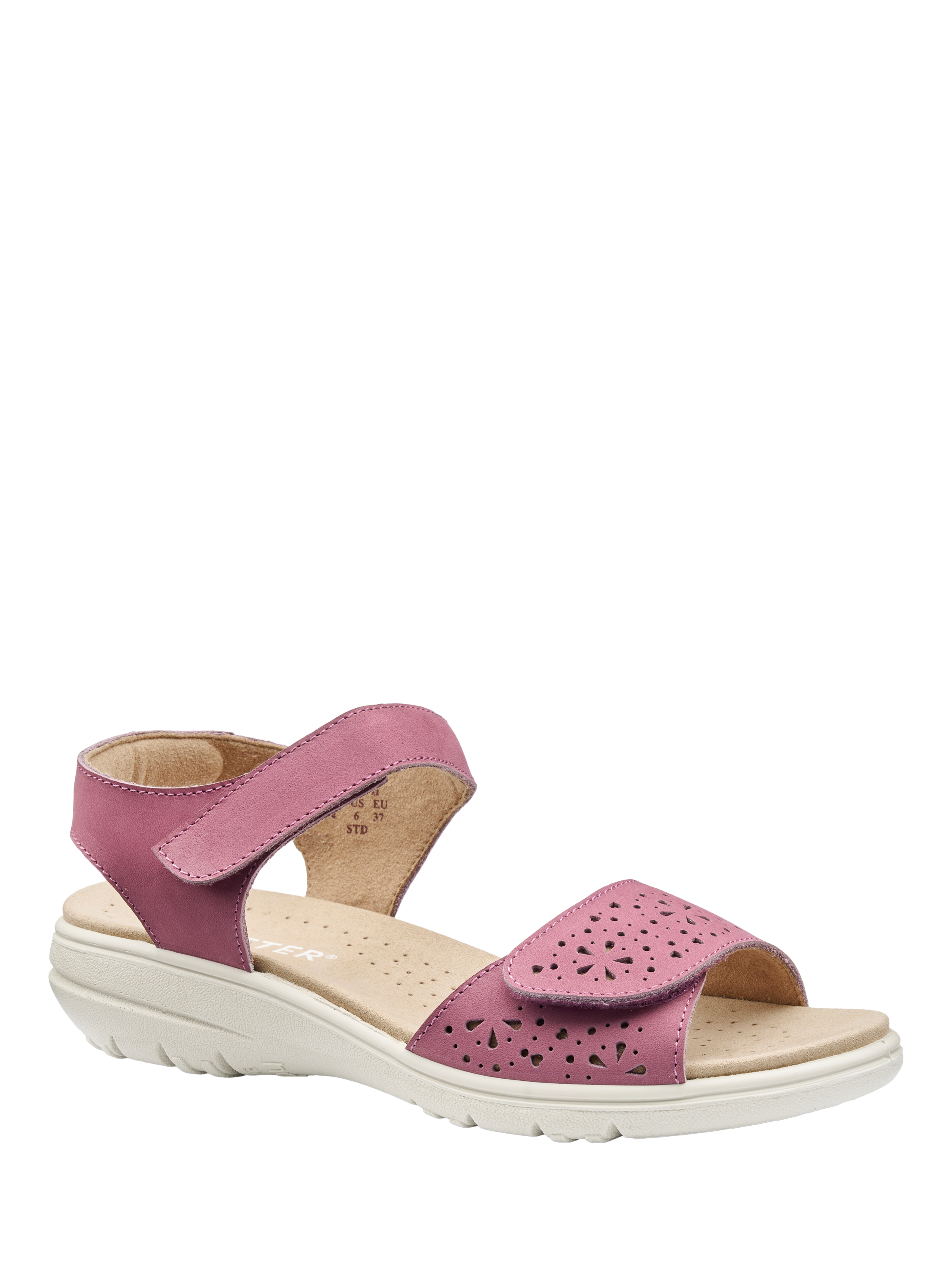 Product image 2 of 5, which shows Hotter Leah II Nubuck Leather Wide Fit Sandals, Dark Rose, 3W