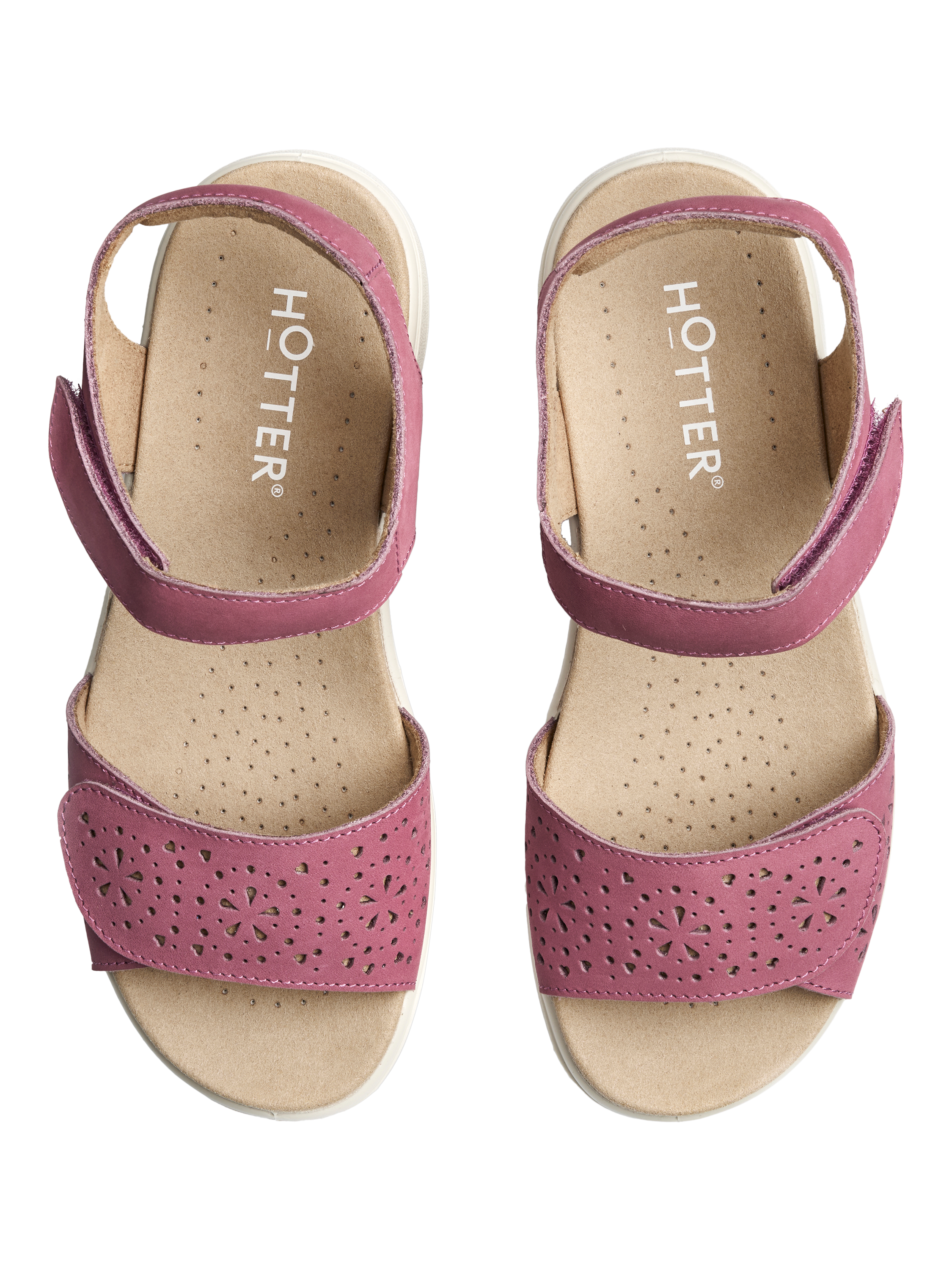 Product image 3 of 5, which shows Hotter Leah II Nubuck Leather Wide Fit Sandals, Dark Rose, 3W