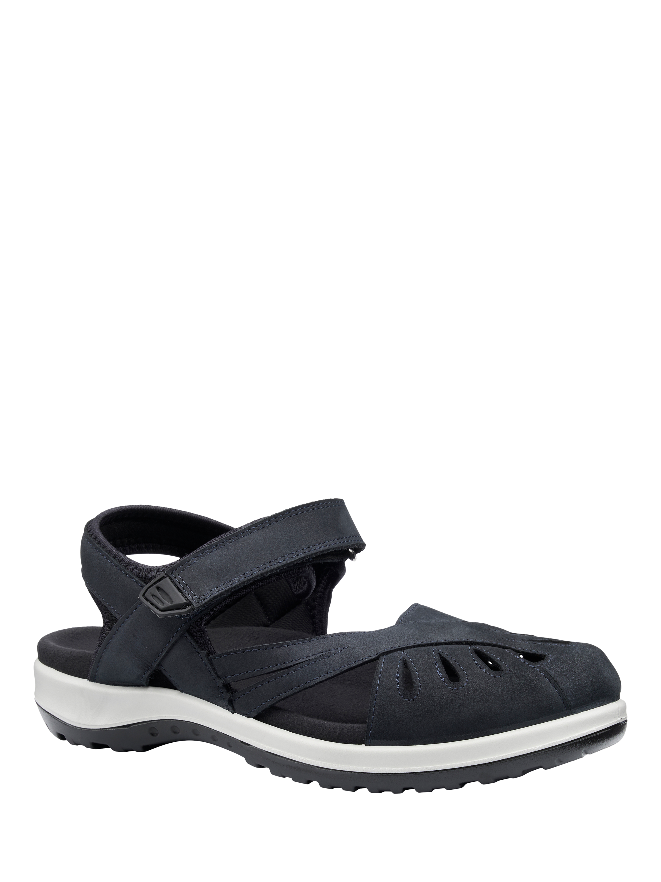 Product image 2 of 4, which shows Hotter Quest Wide Fit Nubuck Sandals, Navy, 3W