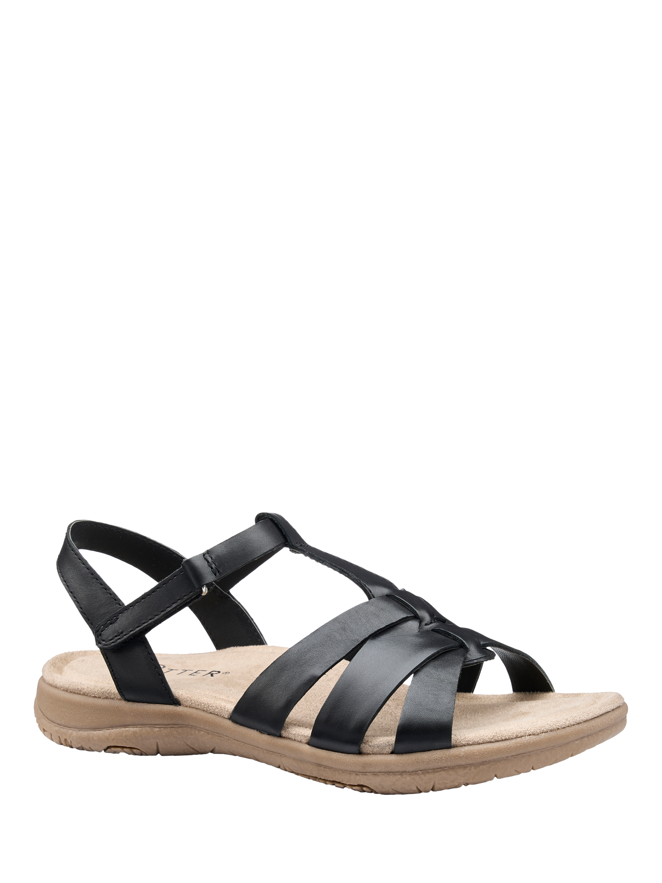 Product image 2 of 4, which shows Hotter Rainer T-Bar Leather Sandals, Black, 3