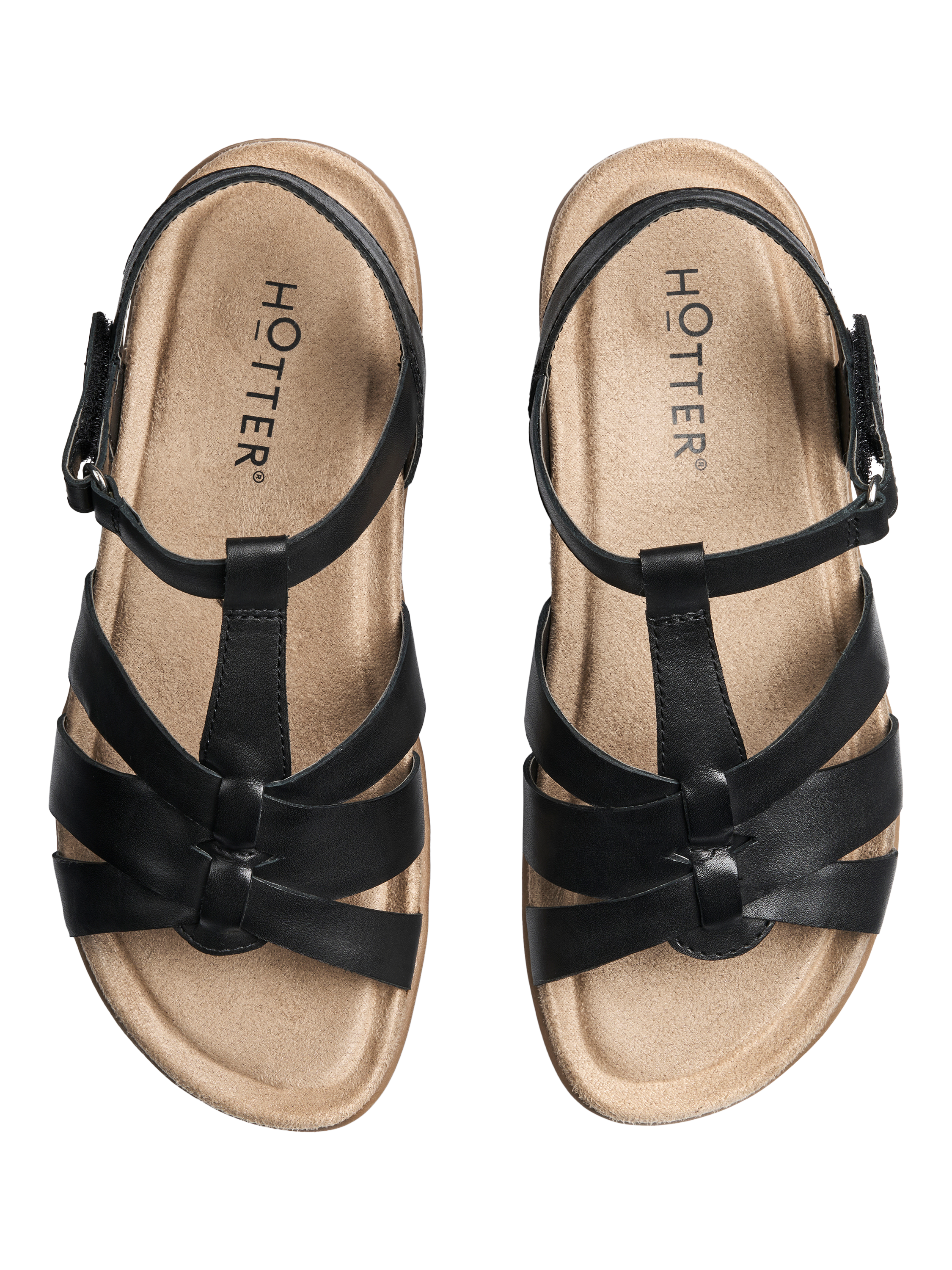 Product image 3 of 4, which shows Hotter Rainer T-Bar Leather Sandals, Black, 3