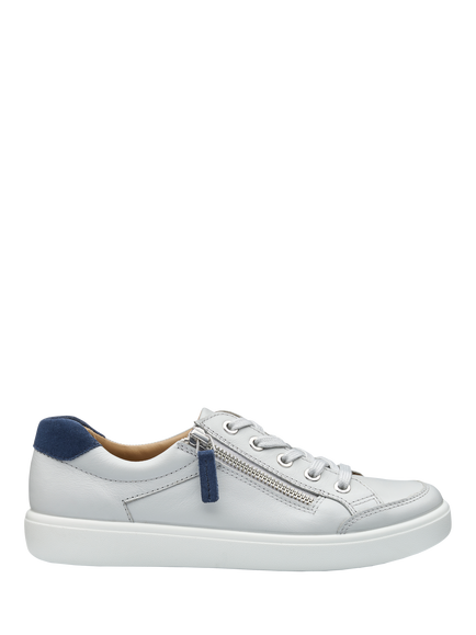 Hotter Chase II Extra Wide Fit Leather Zip and Go Trainers, Soft Grey, Soft Grey