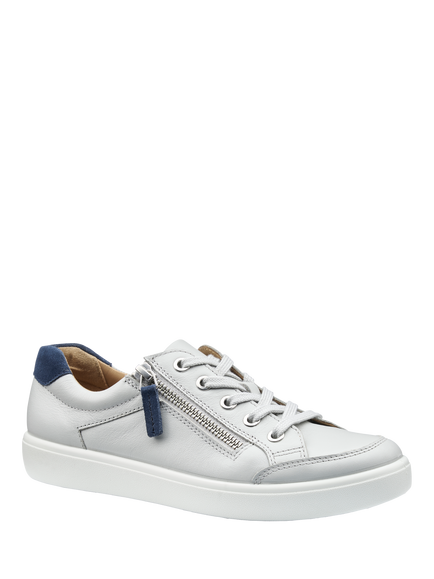 Hotter Chase II Extra Wide Fit Leather Zip and Go Trainers, Soft Grey - view 2, Soft Grey