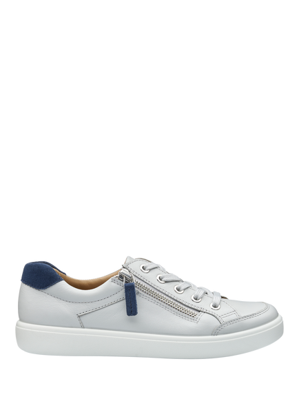 Hotter Chase II Wide Fit Leather Zip and Go Trainers, Soft Grey, Soft Grey