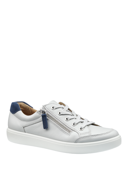 Hotter Chase II Wide Fit Leather Zip and Go Trainers, Soft Grey - view 2, Soft Grey