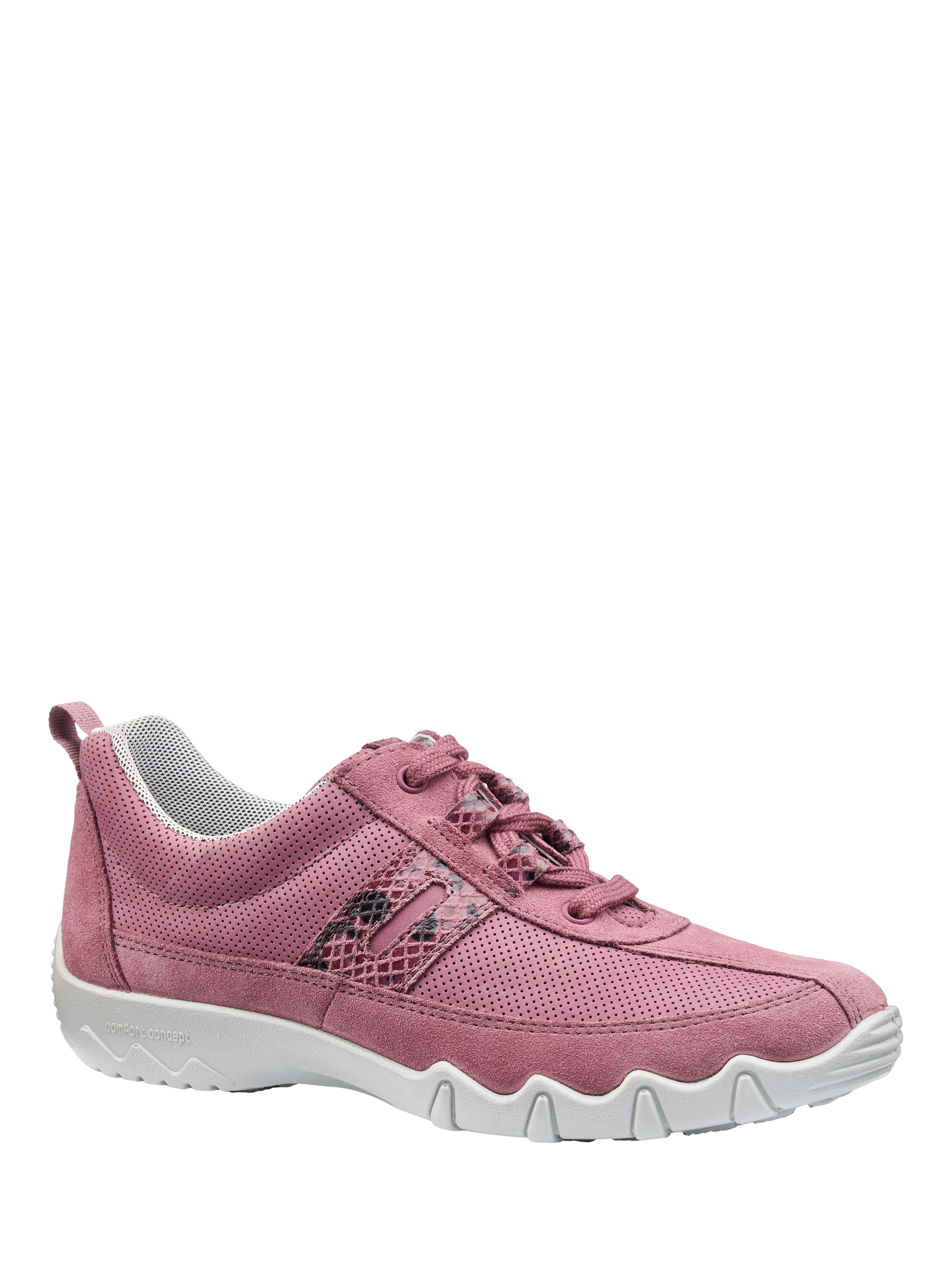Product image 2 of 5, which shows Hotter Leanne II Suede and Nubuck Trainers, Dark Rose, 3S