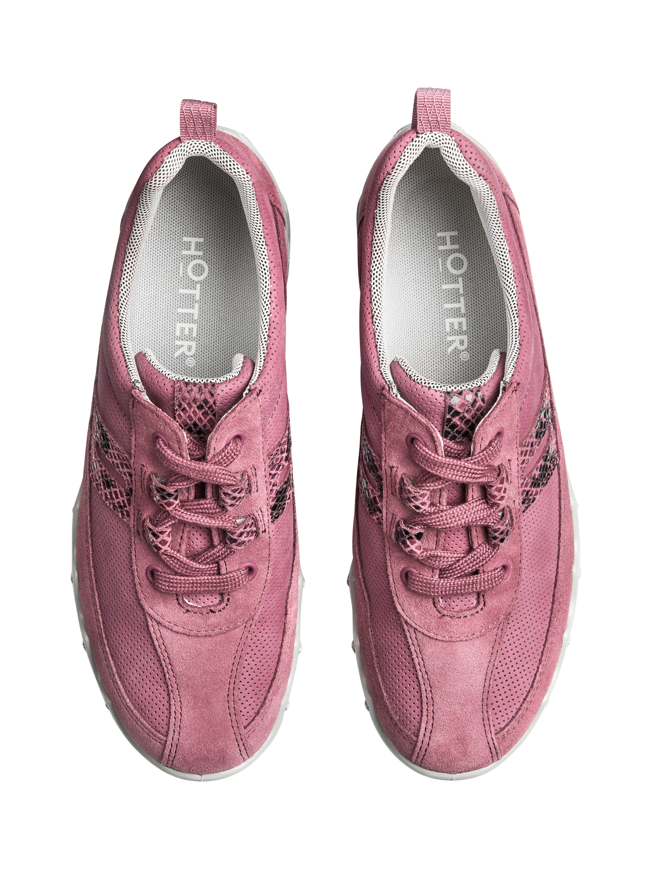 Product image 3 of 5, which shows Hotter Leanne II Suede and Nubuck Trainers, Dark Rose, 3S
