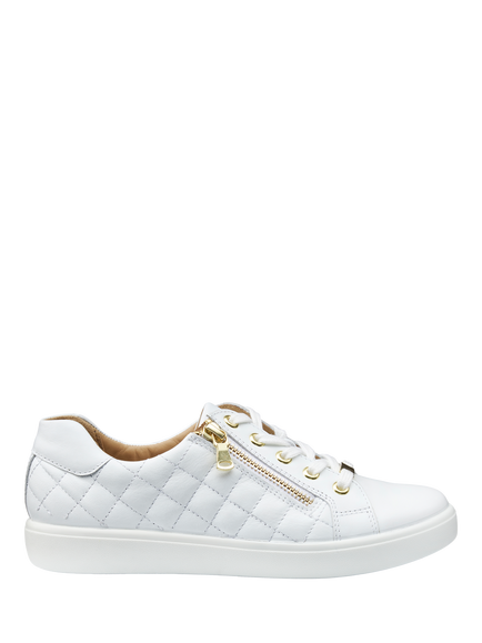 Hotter Wonder Leather Quilted Zip Detail Trianers, White
