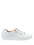 Hotter Wonder Wide Fit Leather Quilted Zip Detail Trianers, White