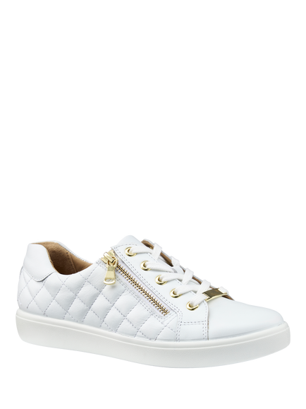 Hotter Wonder Wide Fit Leather Quilted Zip Detail Trianers - view 2, White