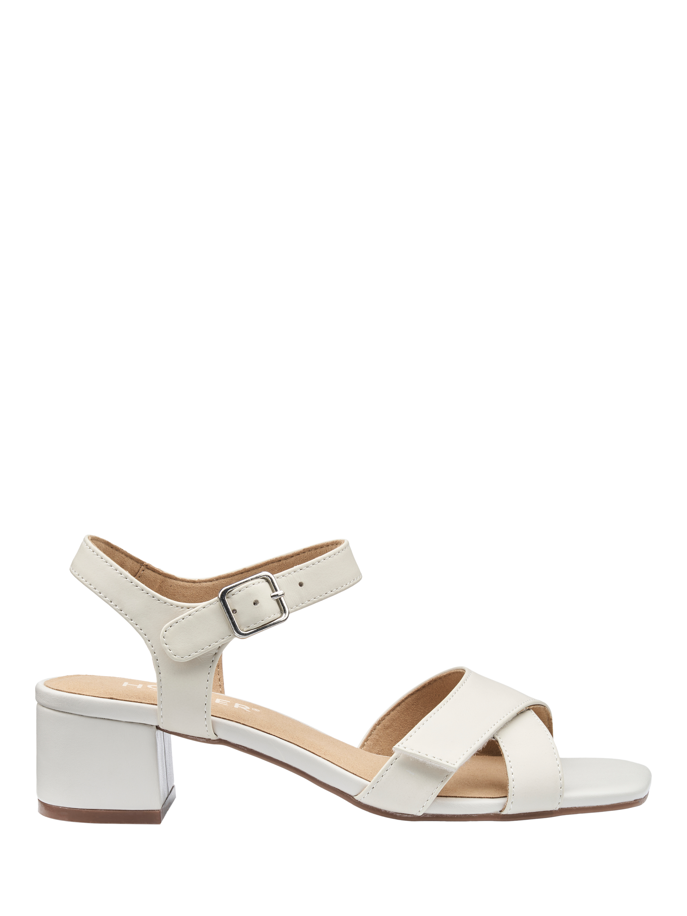 Product image 1 of 4, which shows Hotter Riviera Leather Block Heel Strappy Sandals, White Sand, 3S
