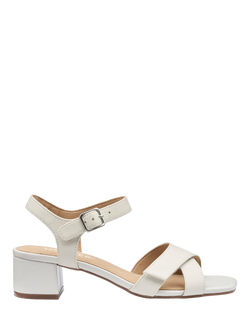 Hotter Riviera Leather Block Heel Strappy Sandals, White Sand