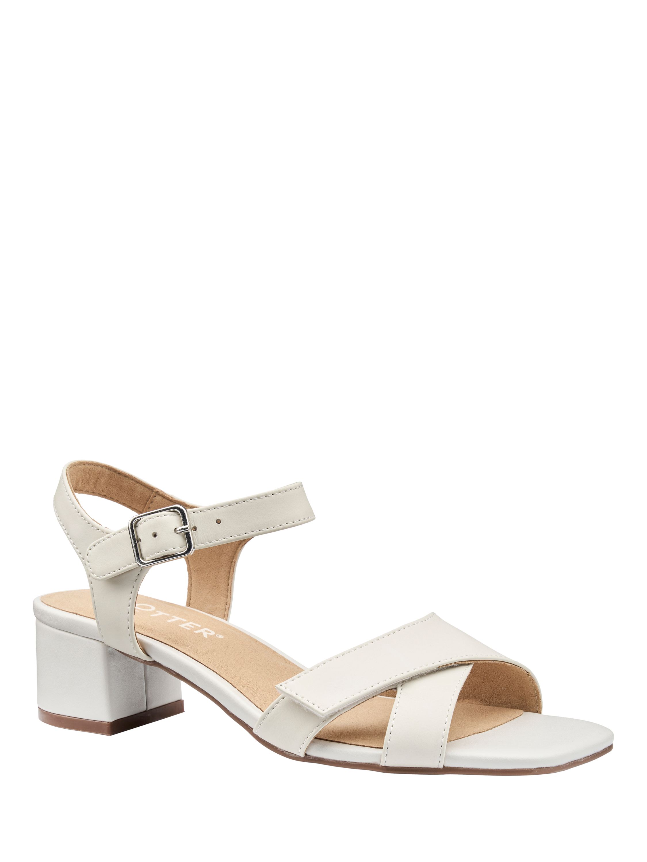 Product image 2 of 4, which shows Hotter Riviera Leather Block Heel Strappy Sandals, White Sand, 3S