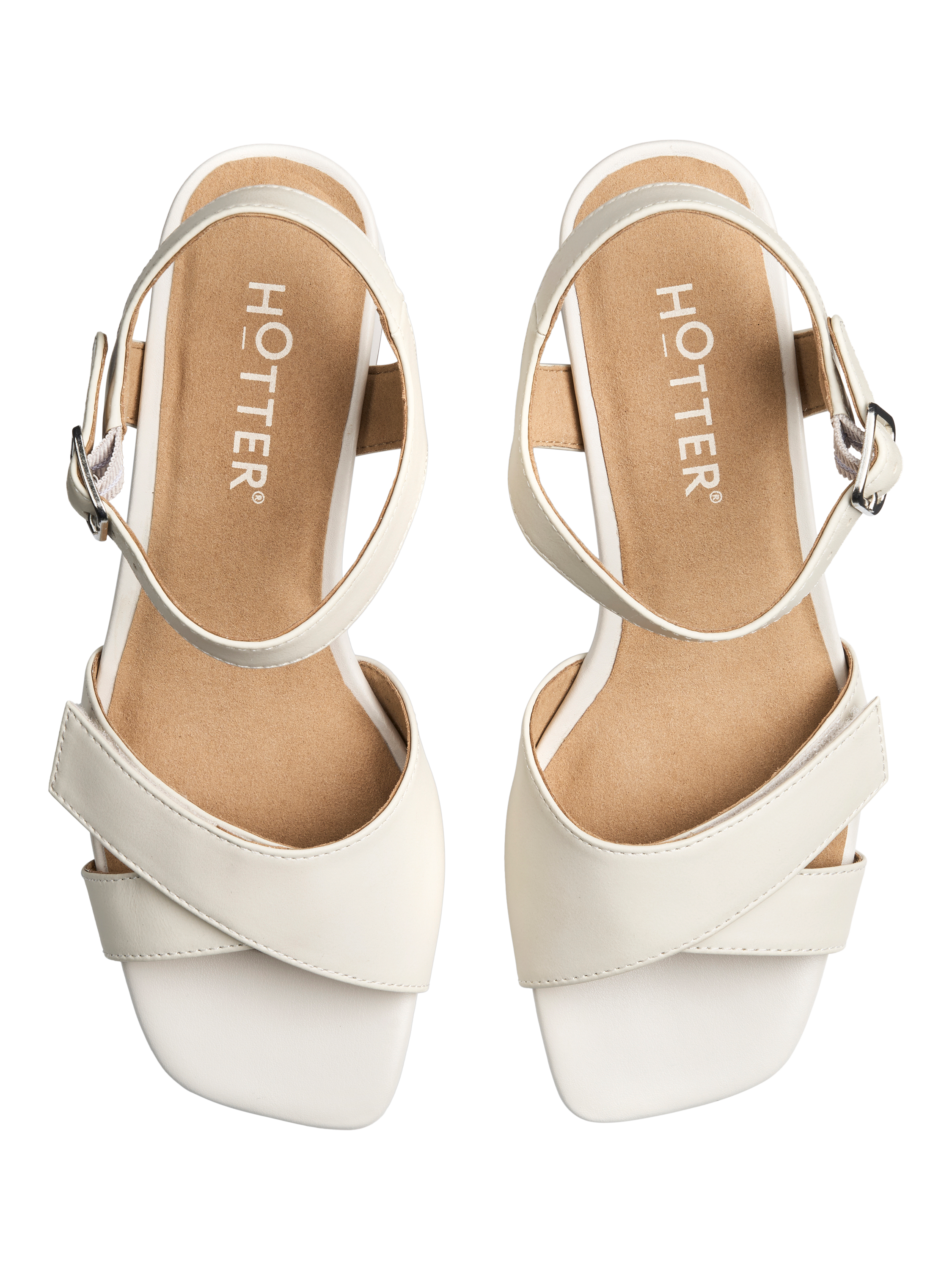 Product image 3 of 4, which shows Hotter Riviera Leather Block Heel Strappy Sandals, White Sand, 3S