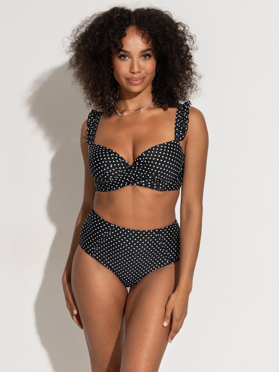 Product image 6 of 9, which shows Pour Moi Sicily High Waist Tummy Control Bikini Bottoms, Black/White, 10