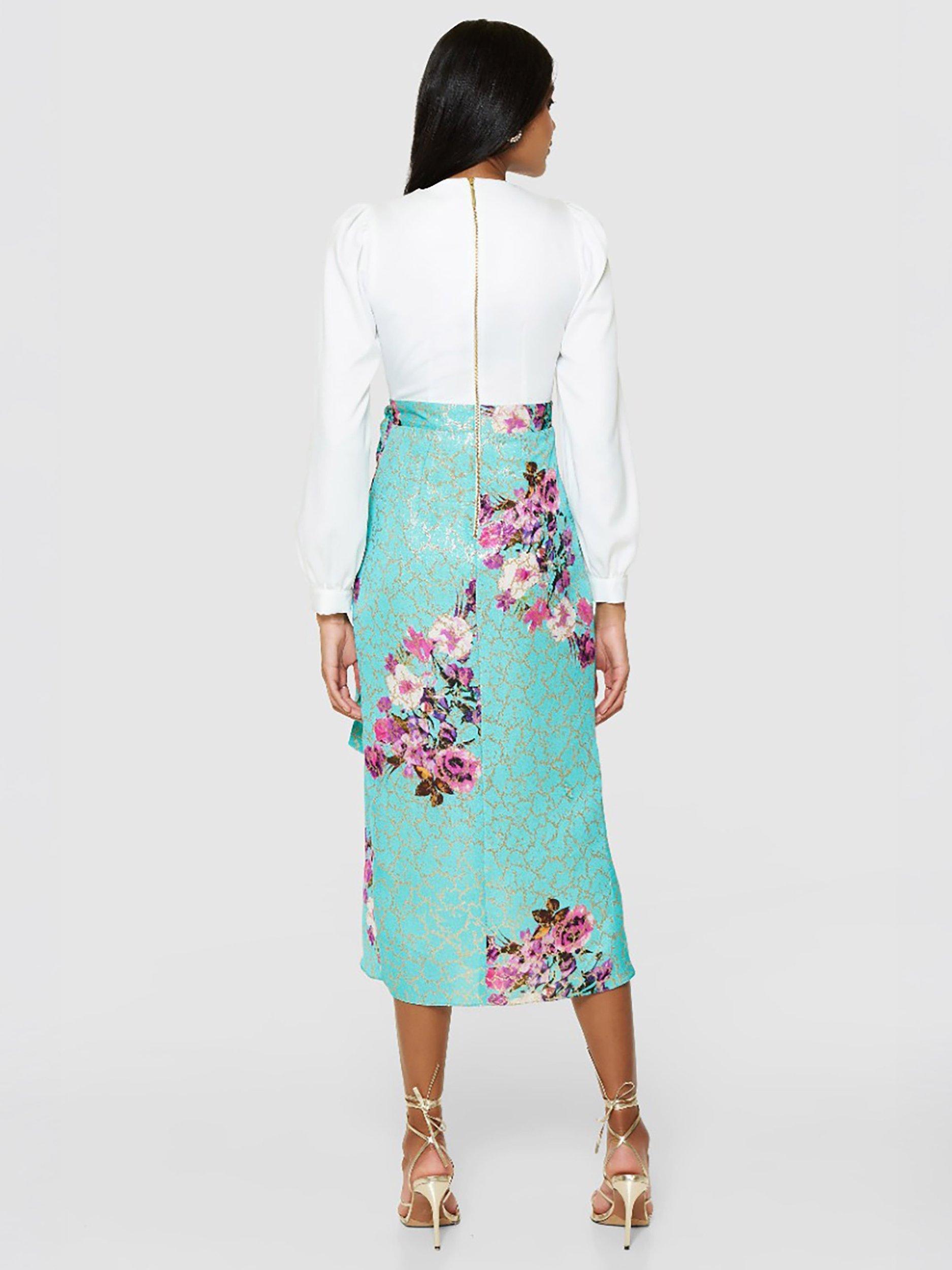 Product image 2 of 4, which shows Closet London Floral Pencil Wrap Dress, Turquoise/Multi, 8