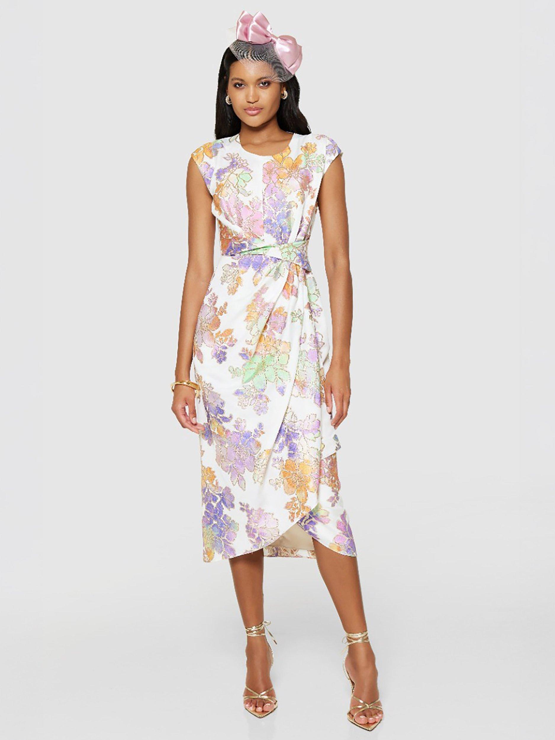 Closet London Floral Draped Pencil Dress, Multi