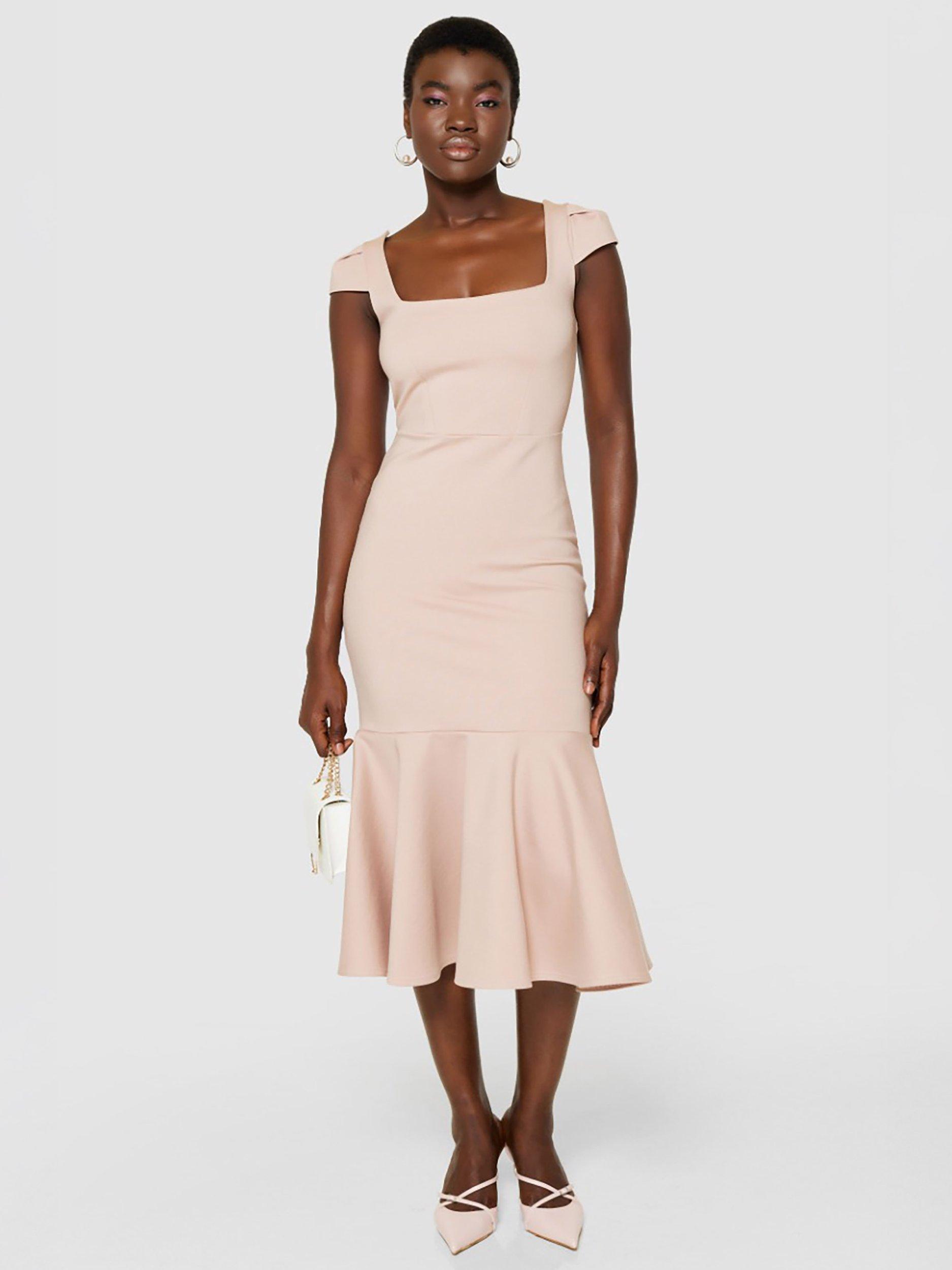 Closet London Fit & Flare Ruffle Hem Dress, Blush